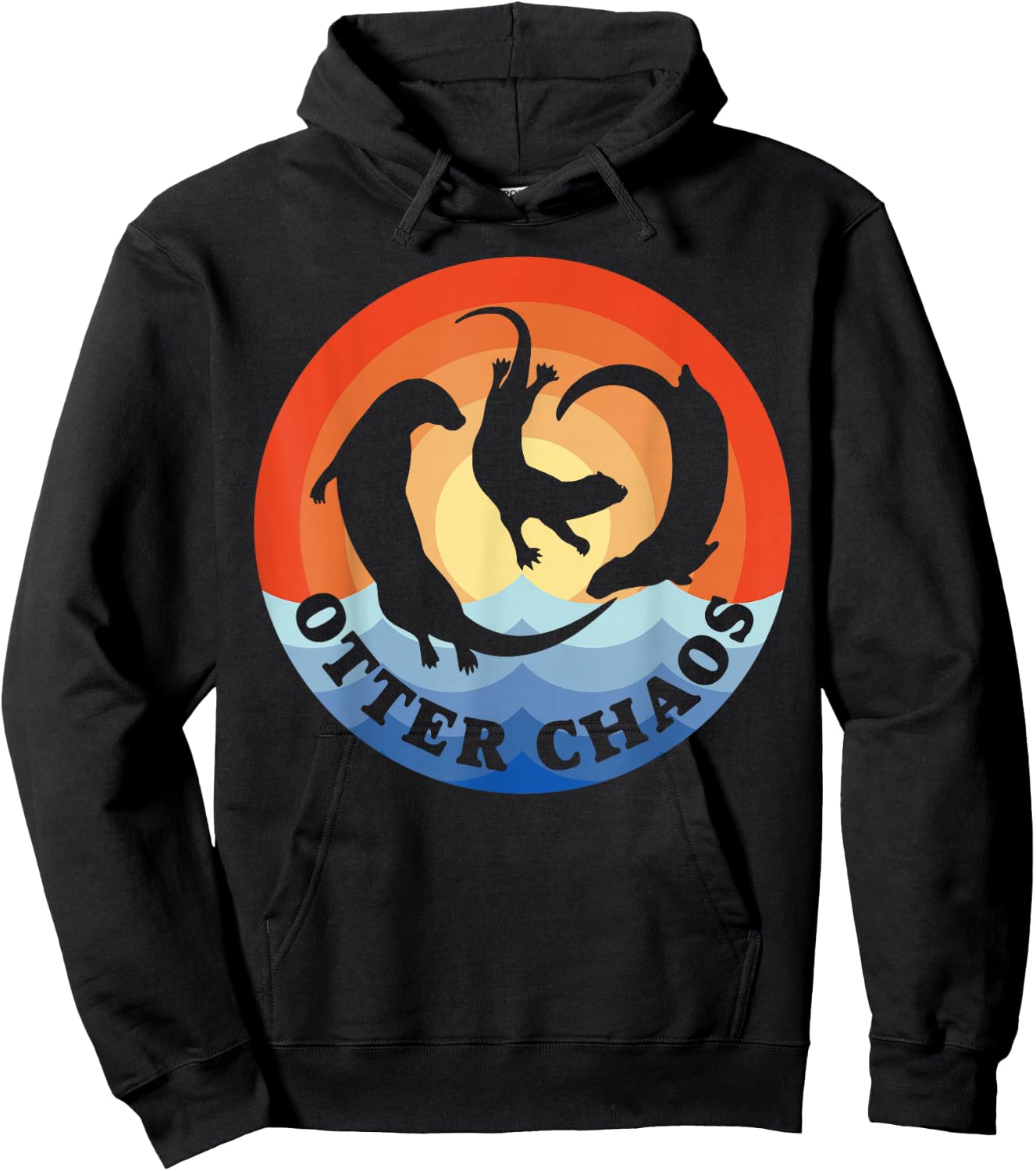 Otter Chaos Funny Men Women Sea Animal Lovers Retro Sunset Hoodie - Hoodie | Black
