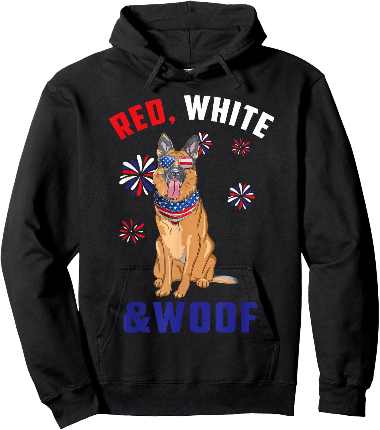 Red White And Woof Black Tan German Shepherd Dog 4th Of July Hoodie - Hoodie | Black