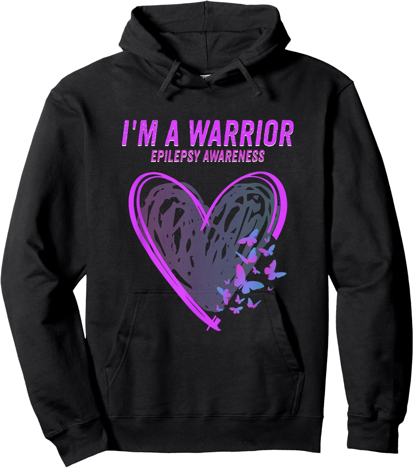 Epilepsy Awareness I'm A Warrior Heart Butterfly Hoodie - Hoodie | Black