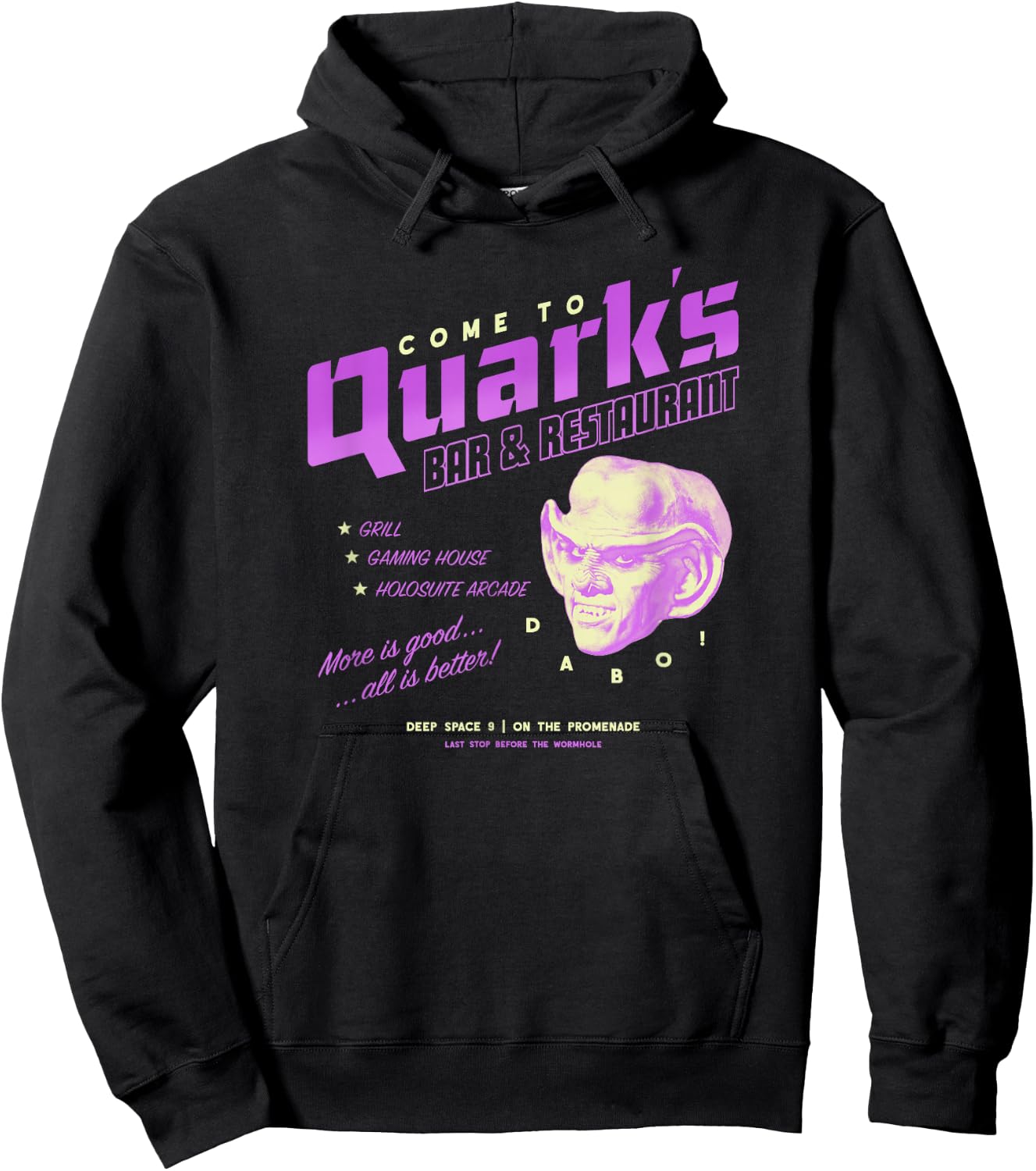 Star Trek: Deep Space Nine Come to Quark's Bar Vintage Logo Hoodie - Hoodie | Black