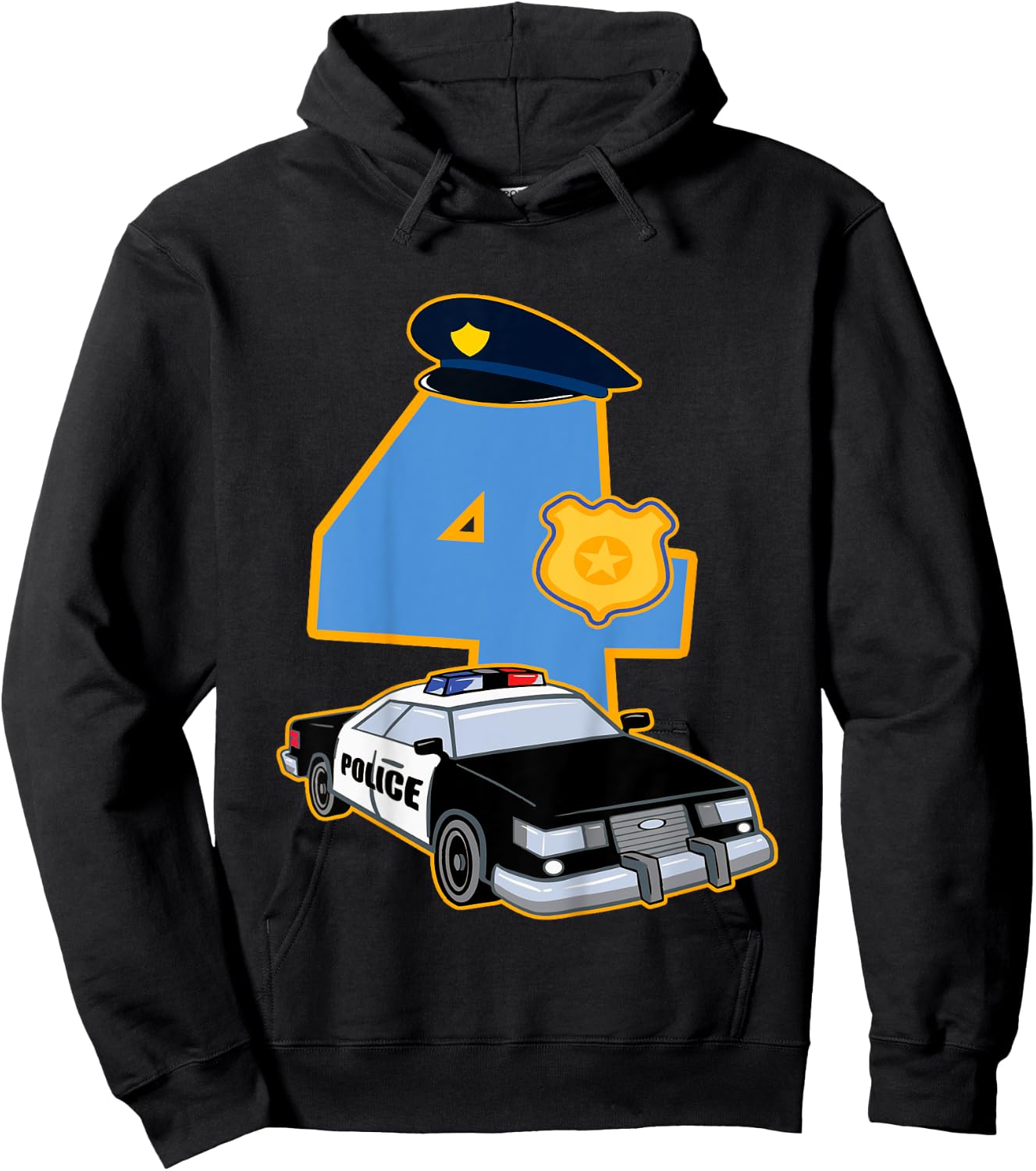 Kids 4th Birthday Police 4 Years Old Officer Car Costume Hoodie - Hoodie | Black