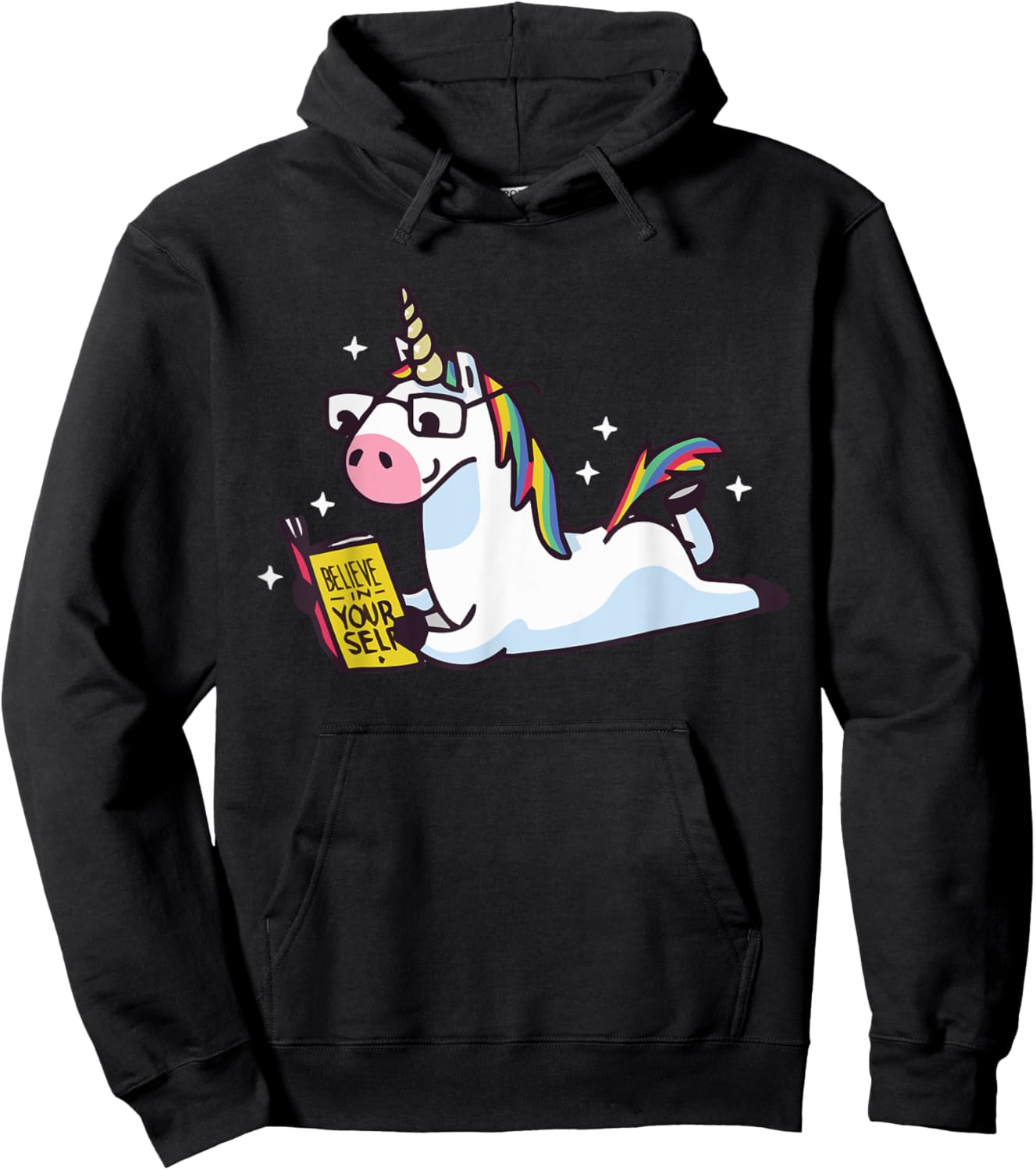 Unicorn Reading Believe in Yourself Motivational Hoodie - Hoodie | Black