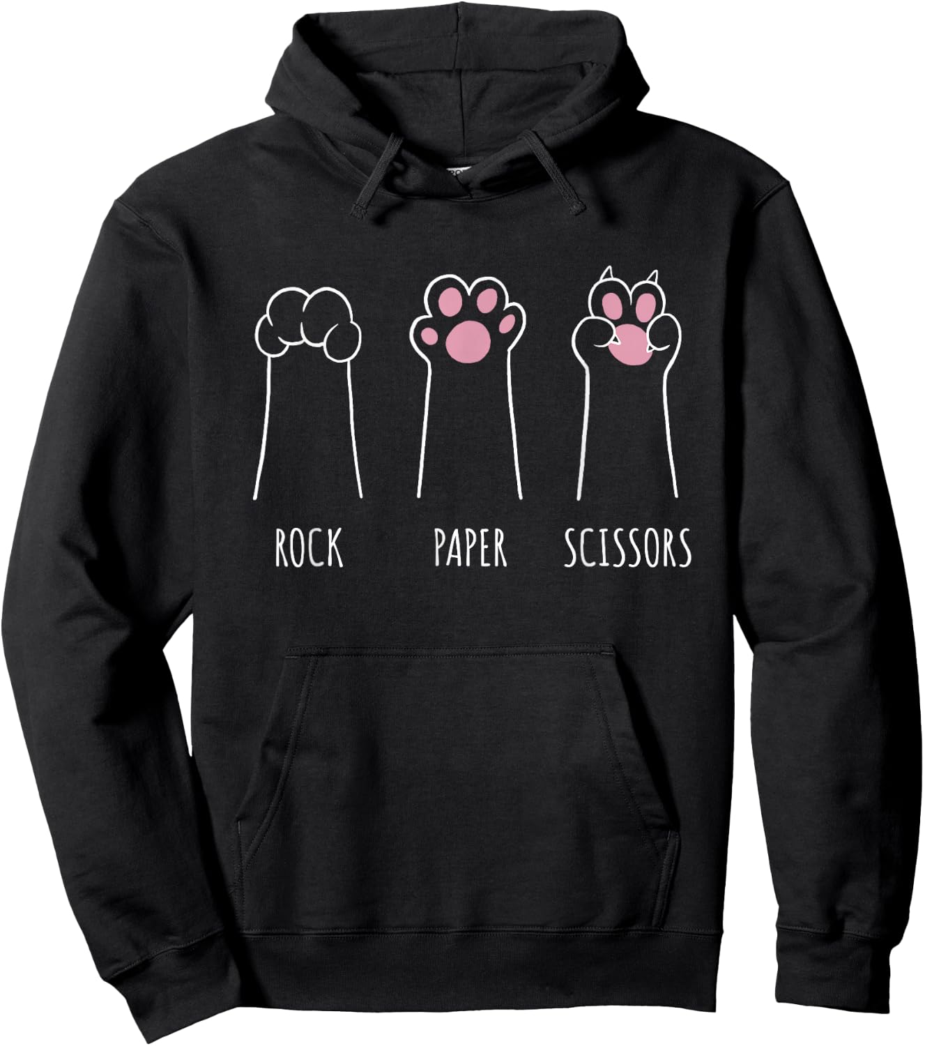 Rock Paper Scissors Hand Game Retro Sunset Paw Funny Cat Hoodie - Hoodie | Black