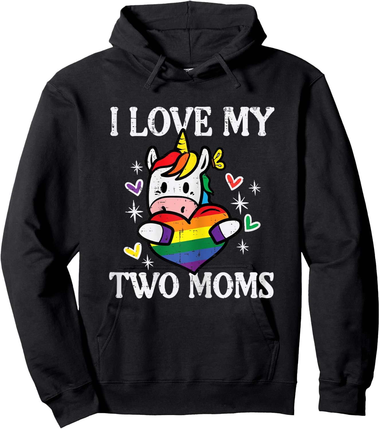Gay Ally Unicorn Love My 2 Moms Rainbow Pride Flag LGBT Kids Hoodie - Hoodie | Black