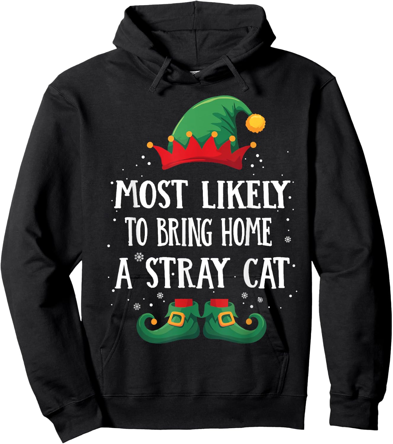 Most Likely To Bring Home A Stray Cat Matching Christmas Elf Men Women Hoodie - Hoodie | Black