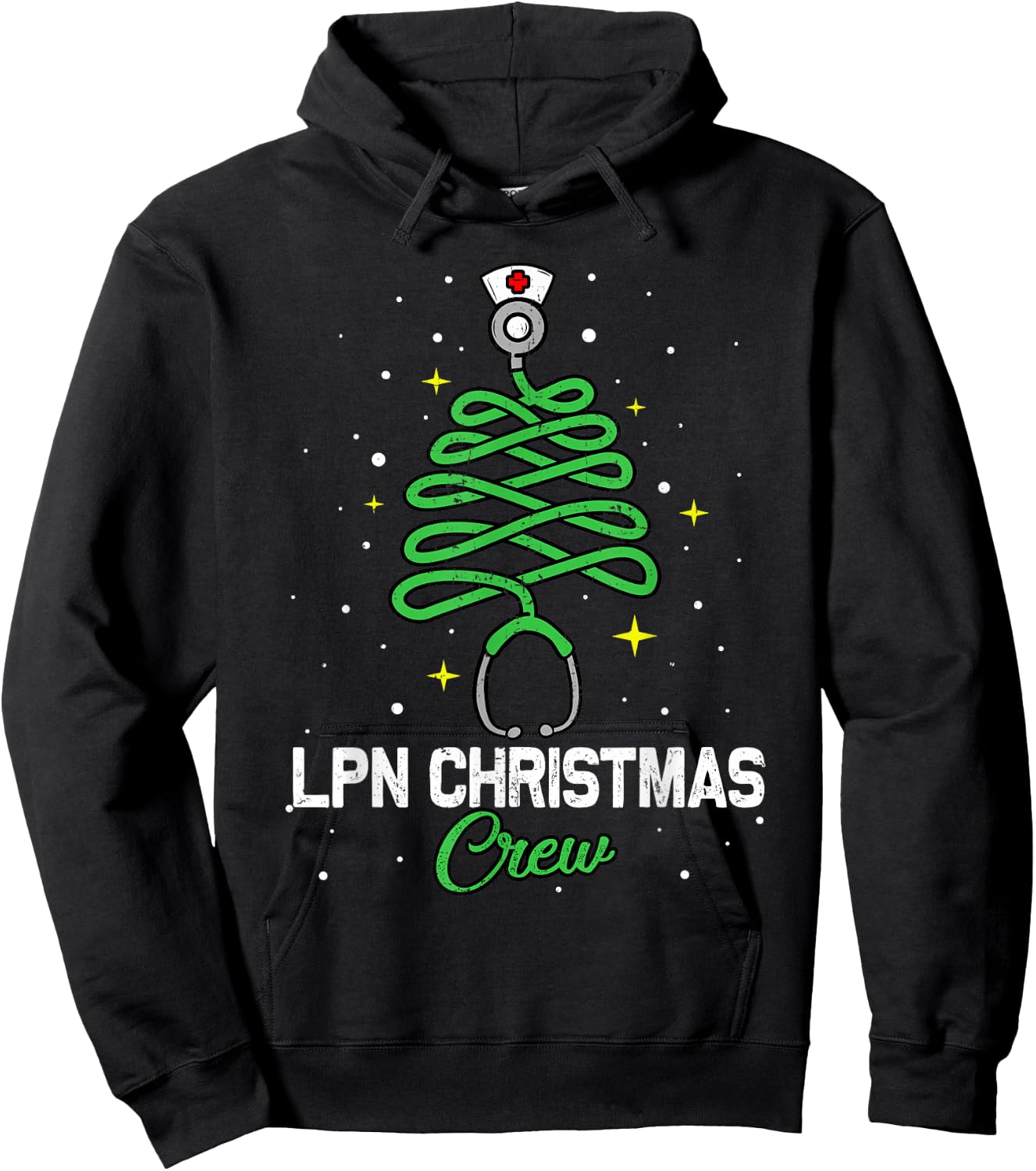 LPN Christmas Crew Cute Christmas Tree Xmas Lights Nurse Hoodie - Hoodie | Black