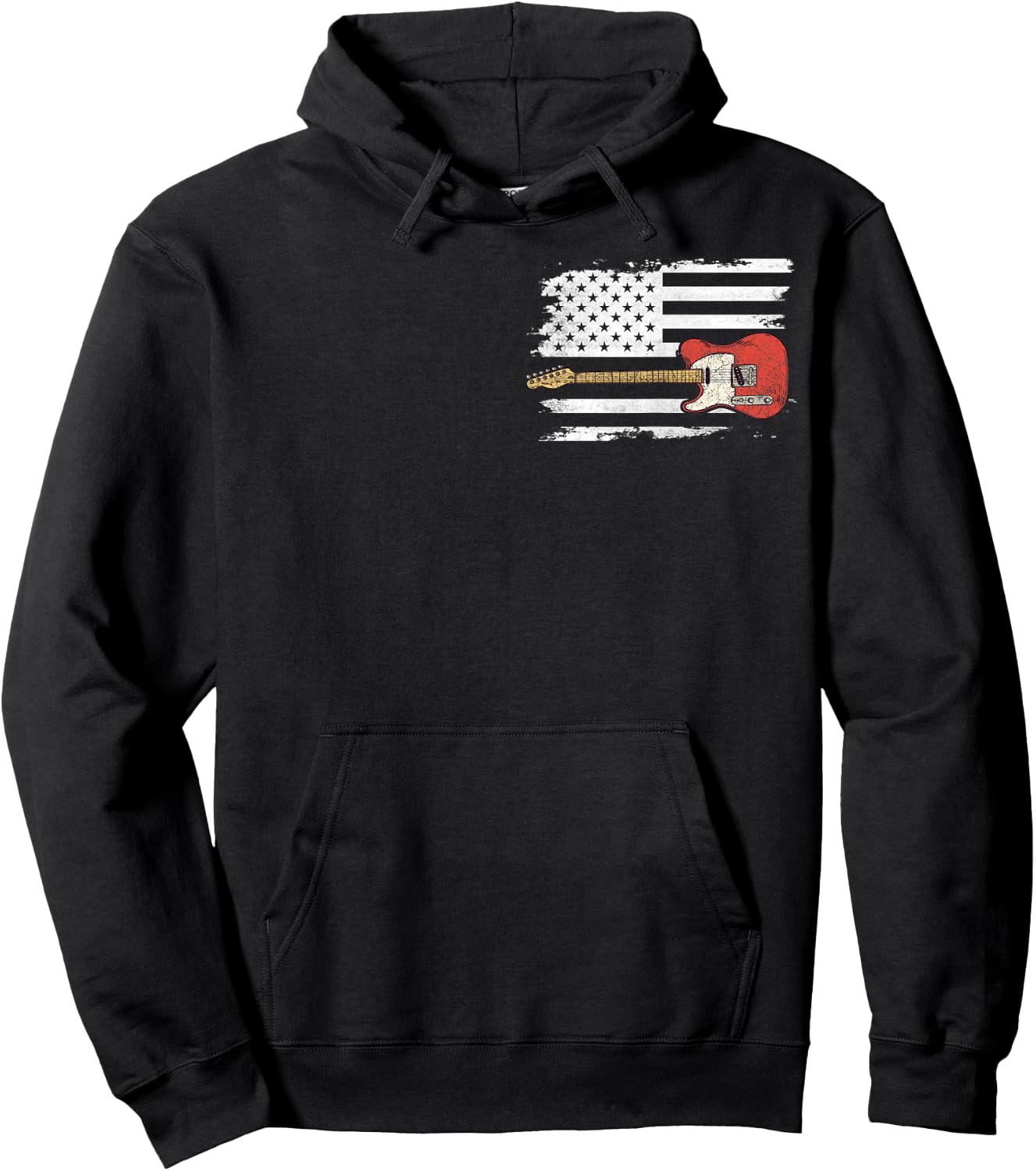 Lets Rock Rock n Roll Guitar Retro USA Flag Music Hoodie - Hoodie | Black