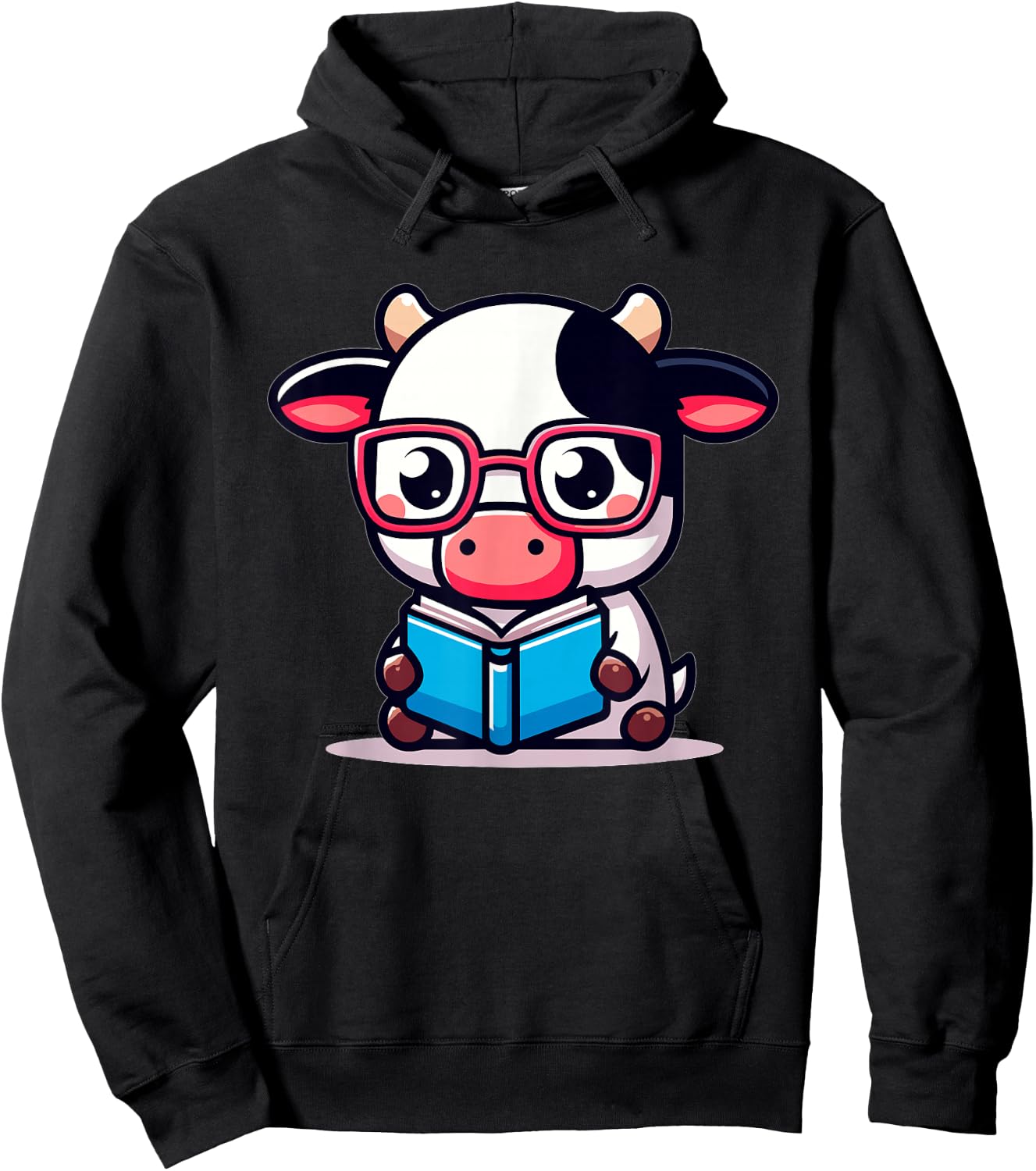 Adorable Book Lover Cow With Reading Glasses Cute Hoodie - Hoodie | Black