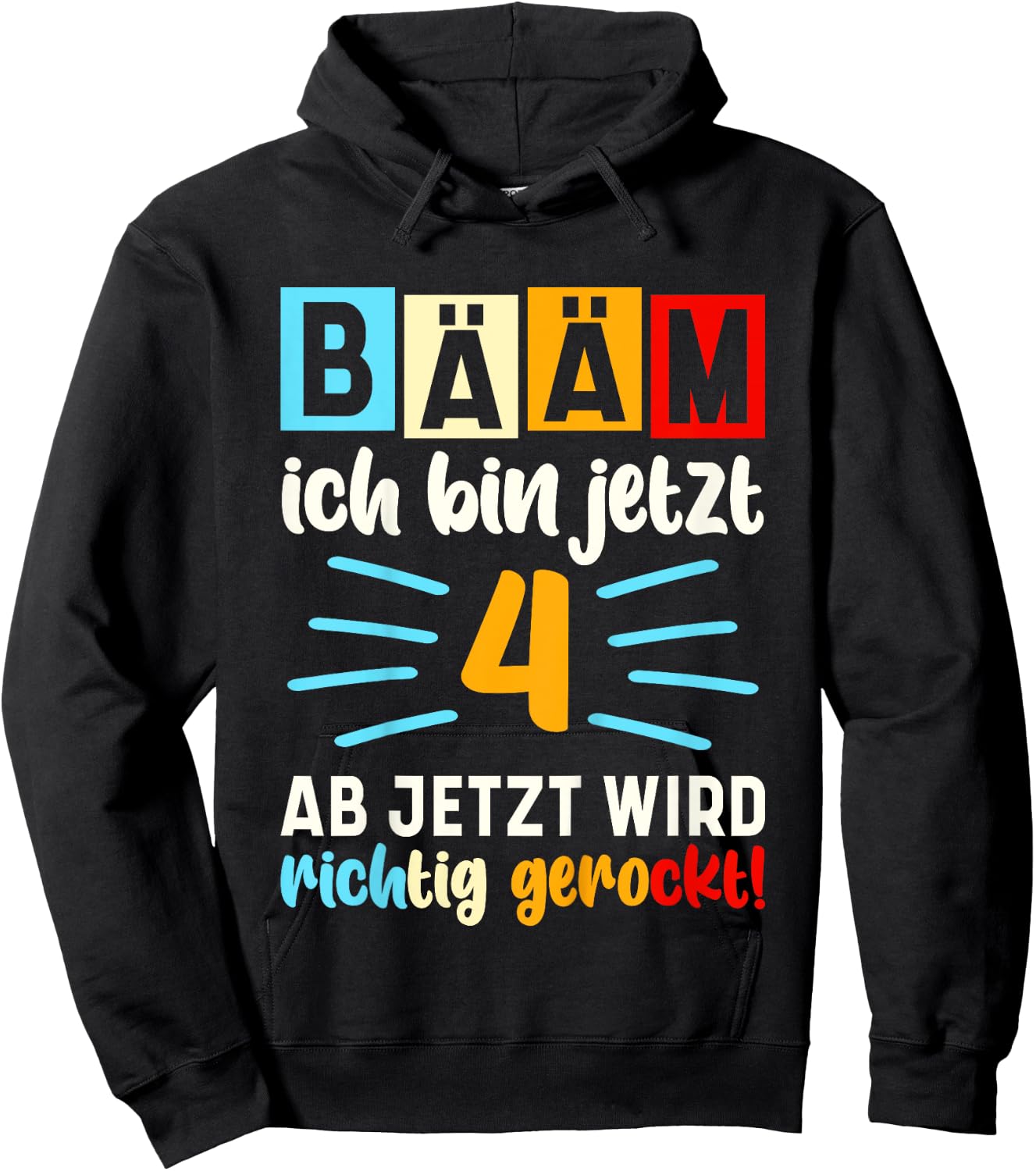 Children's with German Text "Ich bin jetzt 4 Birthday" [German Language], black Hoodie - Hoodie | Black