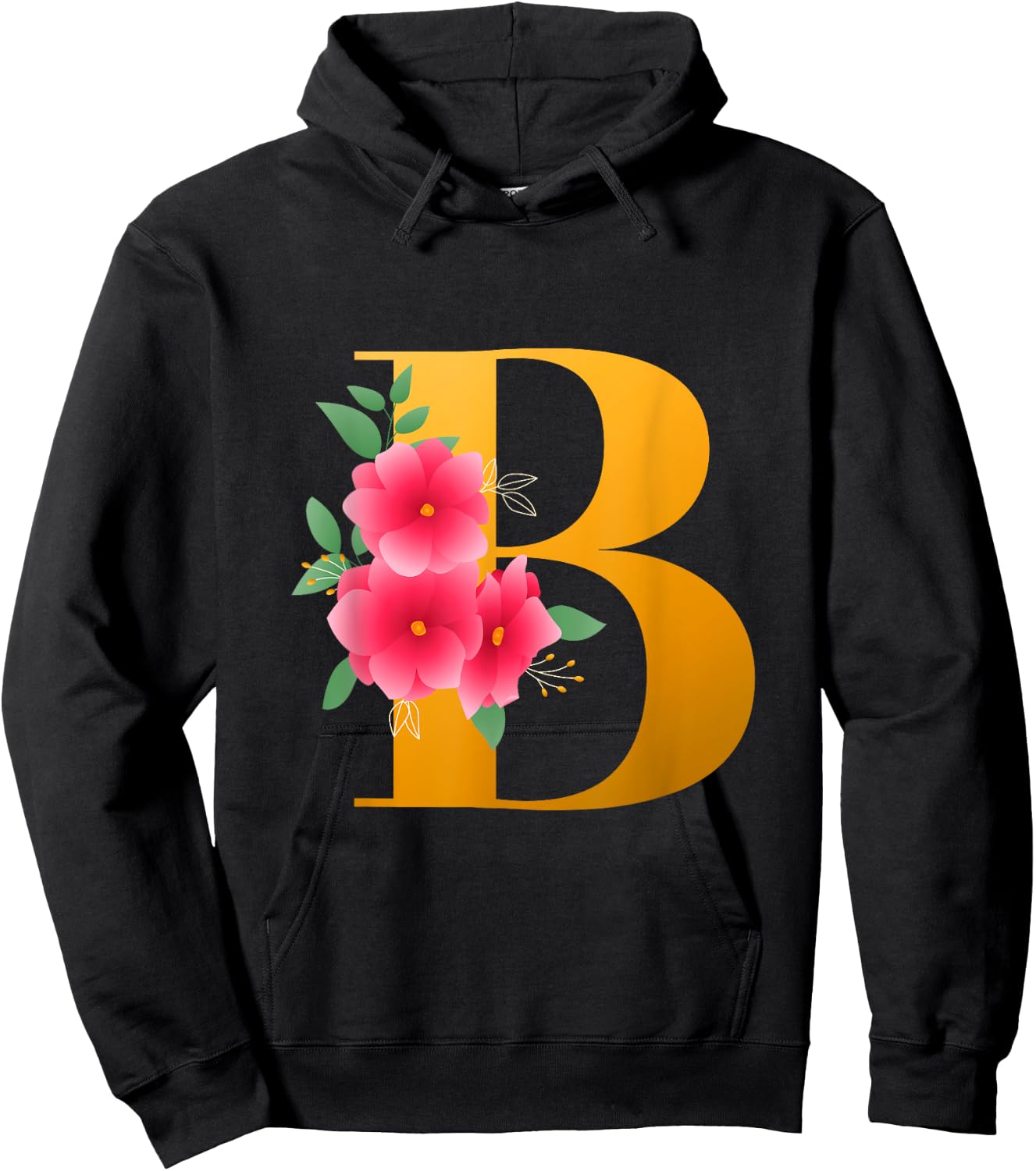 Floral B Alphabet Cute Initial Monogram Letter B Graphic Hoodie - Hoodie | Black