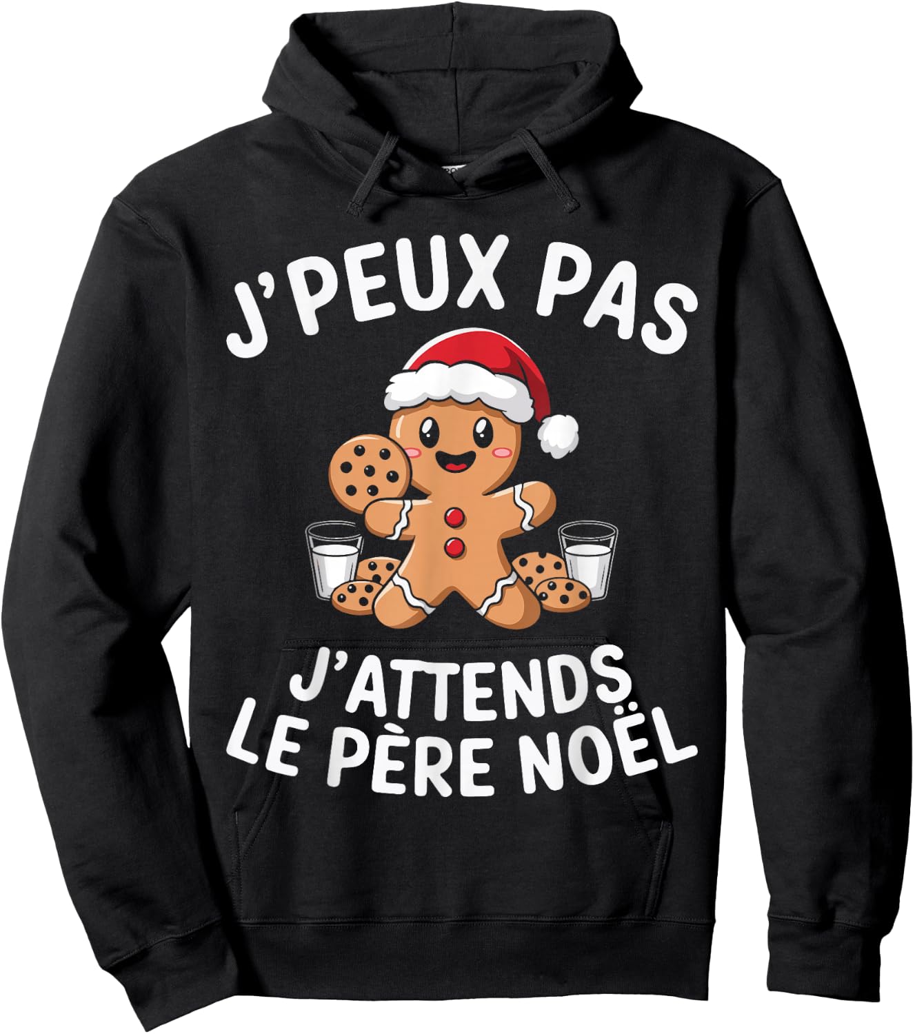 Gingerbread J'peux Pas J'attends Le Père Noël Humour Christmas Hoodie - Hoodie | Black