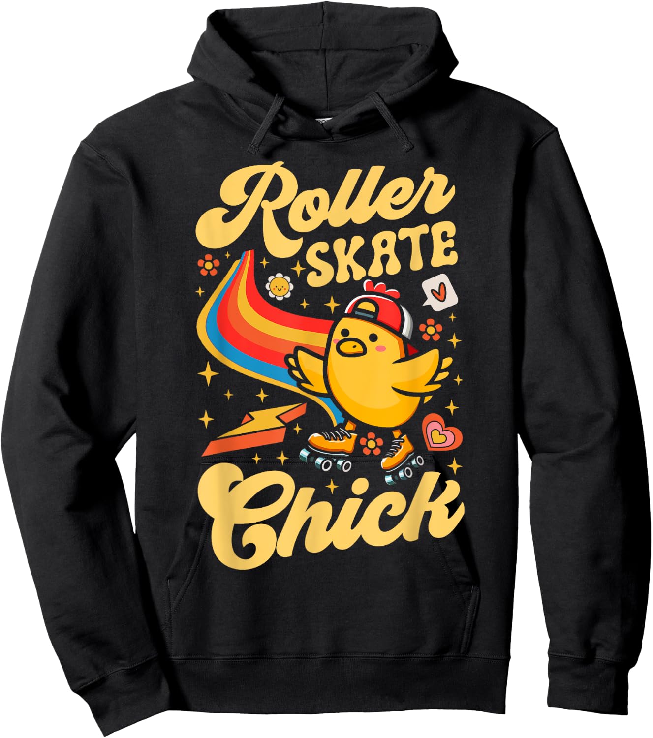 Cool Roller Skating Skate Girl 1970s Retro Chicken Roller Hoodie - Hoodie | Black