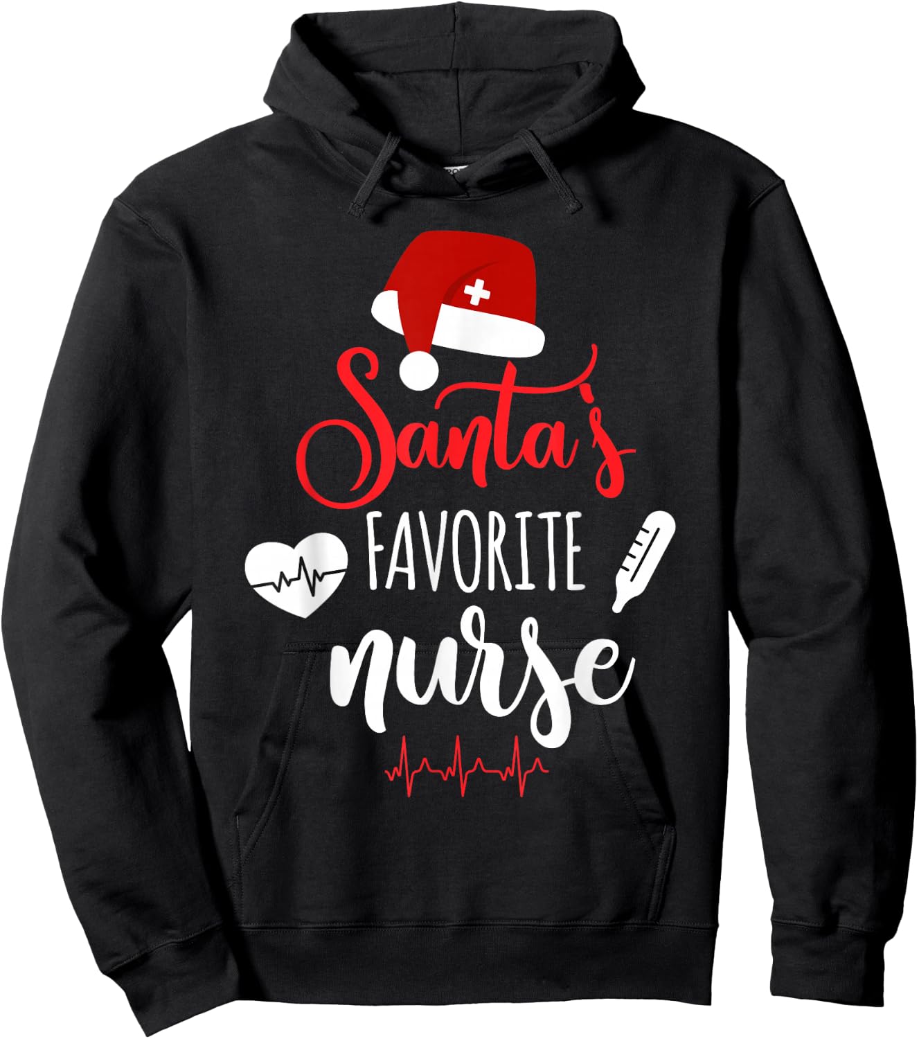 Nurse Christmas Santa's Favorite Nurse Xmas Scrub Top Hoodie - Hoodie | Black