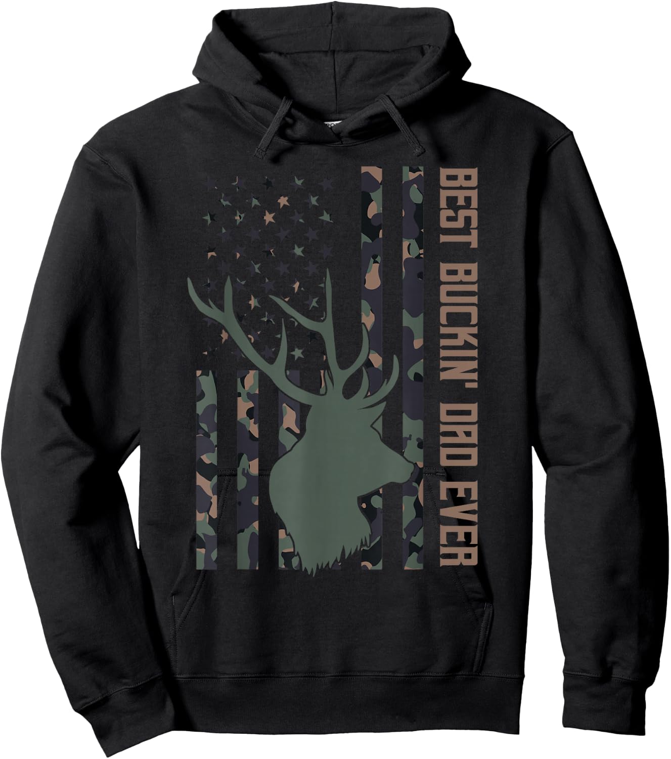 Best Buckin' Dad Ever American Flag Camouflage Fathers' Day Hoodie - Hoodie | Black