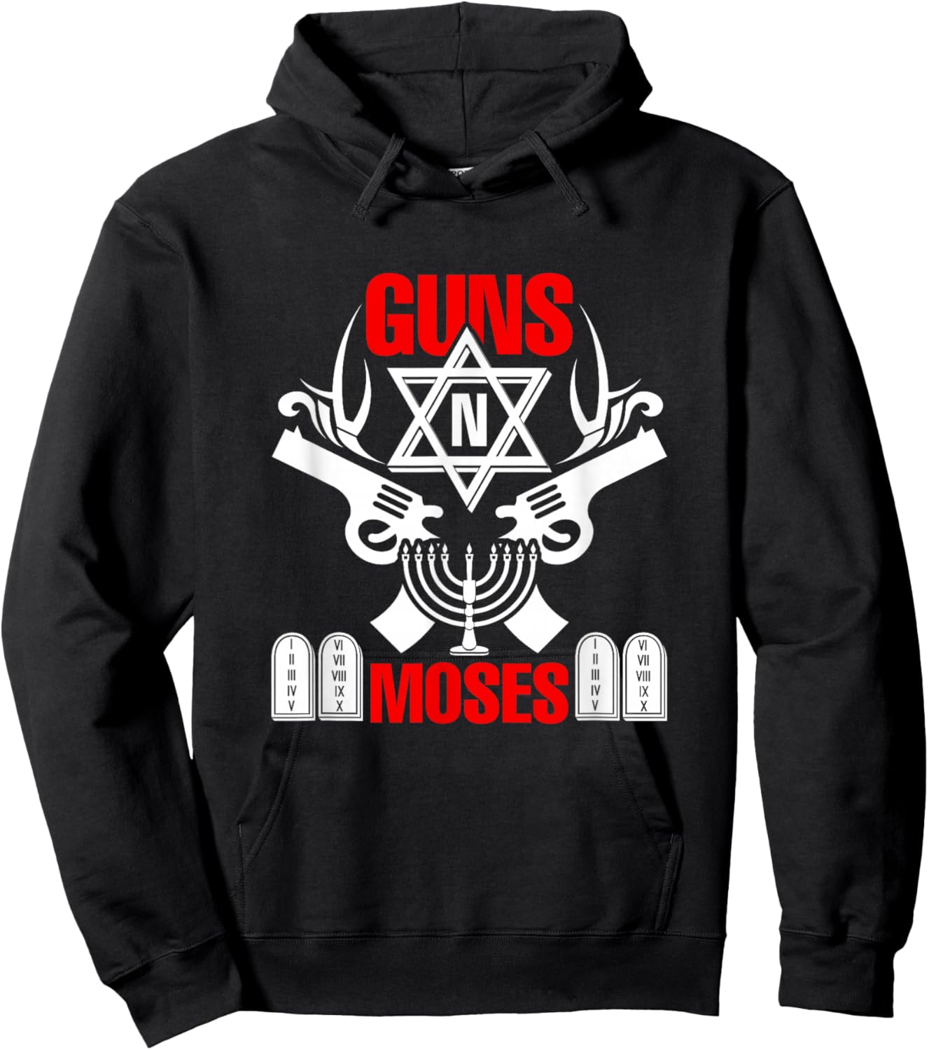 Guns N Moses - Funny Jewish Israeli Army Rock Hoodie - Hoodie | Black
