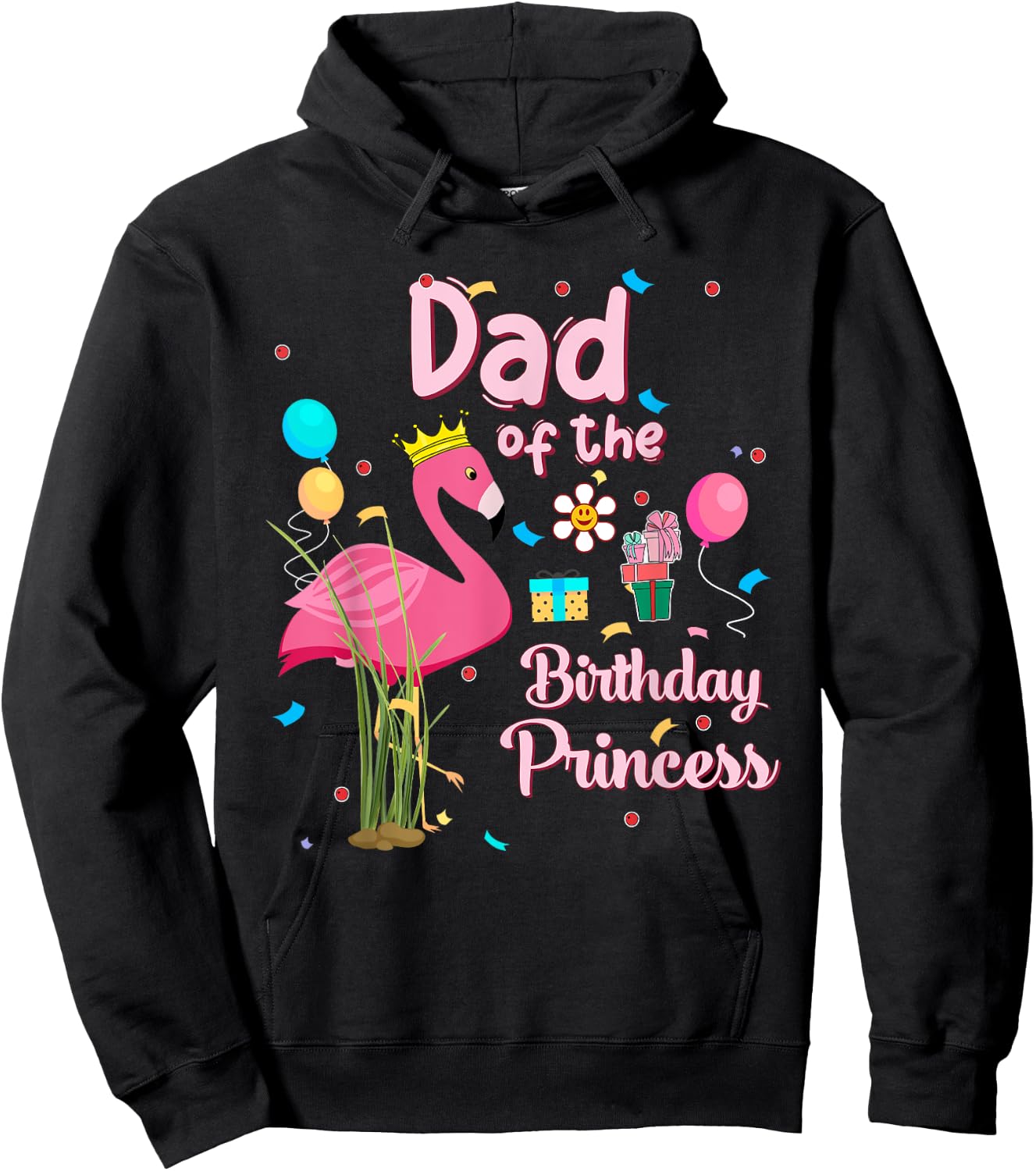 Dad of the Birthday Princess Pink Flamingo Party Squad Hoodie - Hoodie | Black