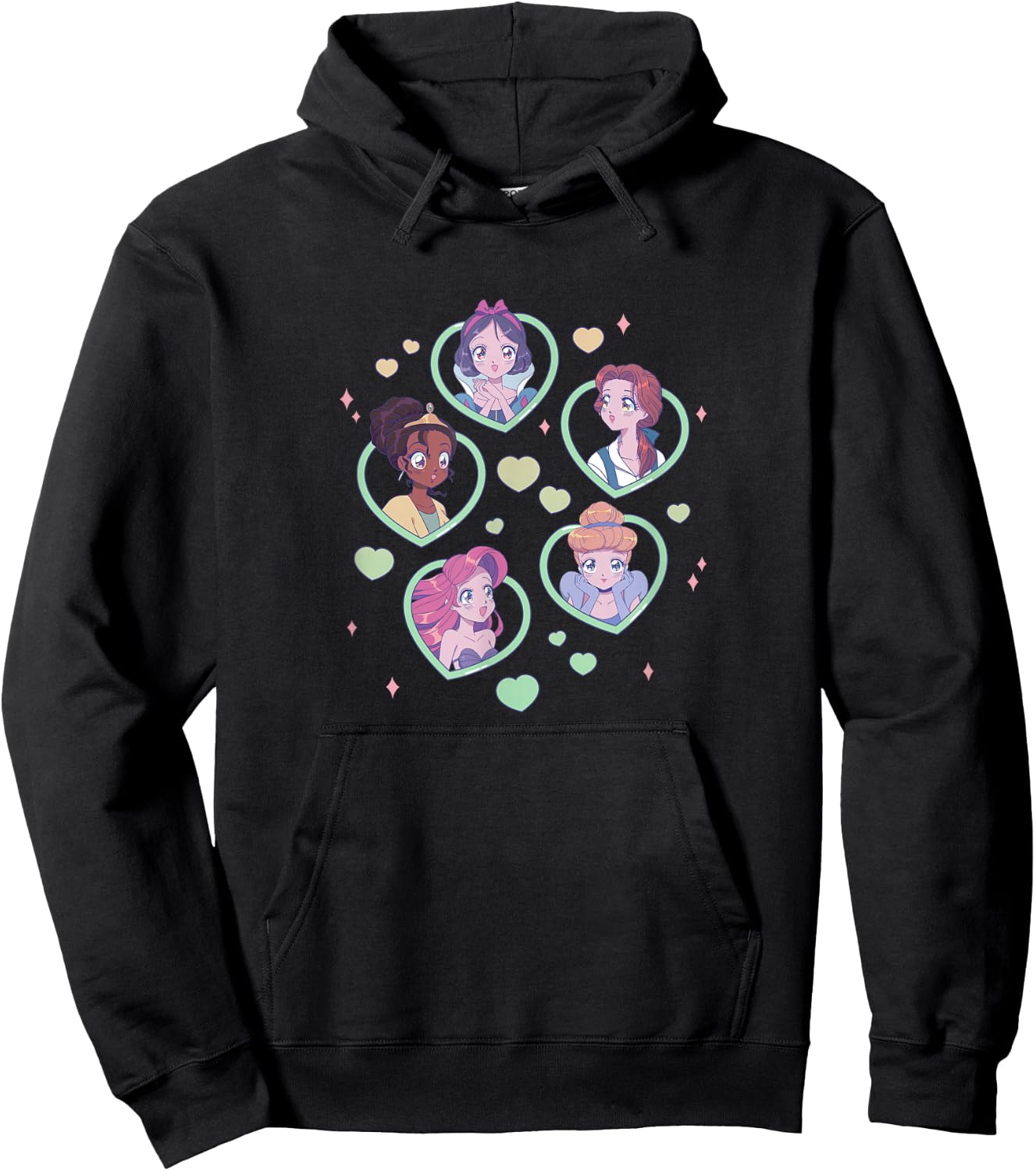 Disney Princess Manga Anime Sweet Heart Group Portraits Hoodie - Hoodie | Black