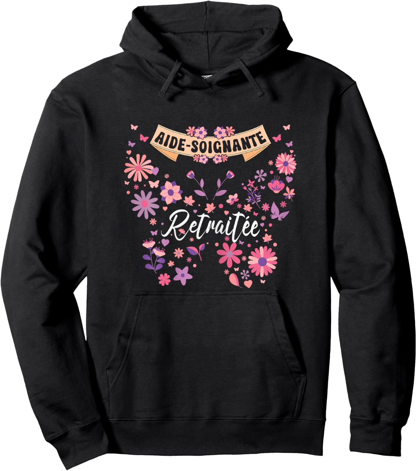 Butterfly Flowers Woman Retired Caregiver Retirement , Black, Female X-Small Hoodie - Hoodie | Black