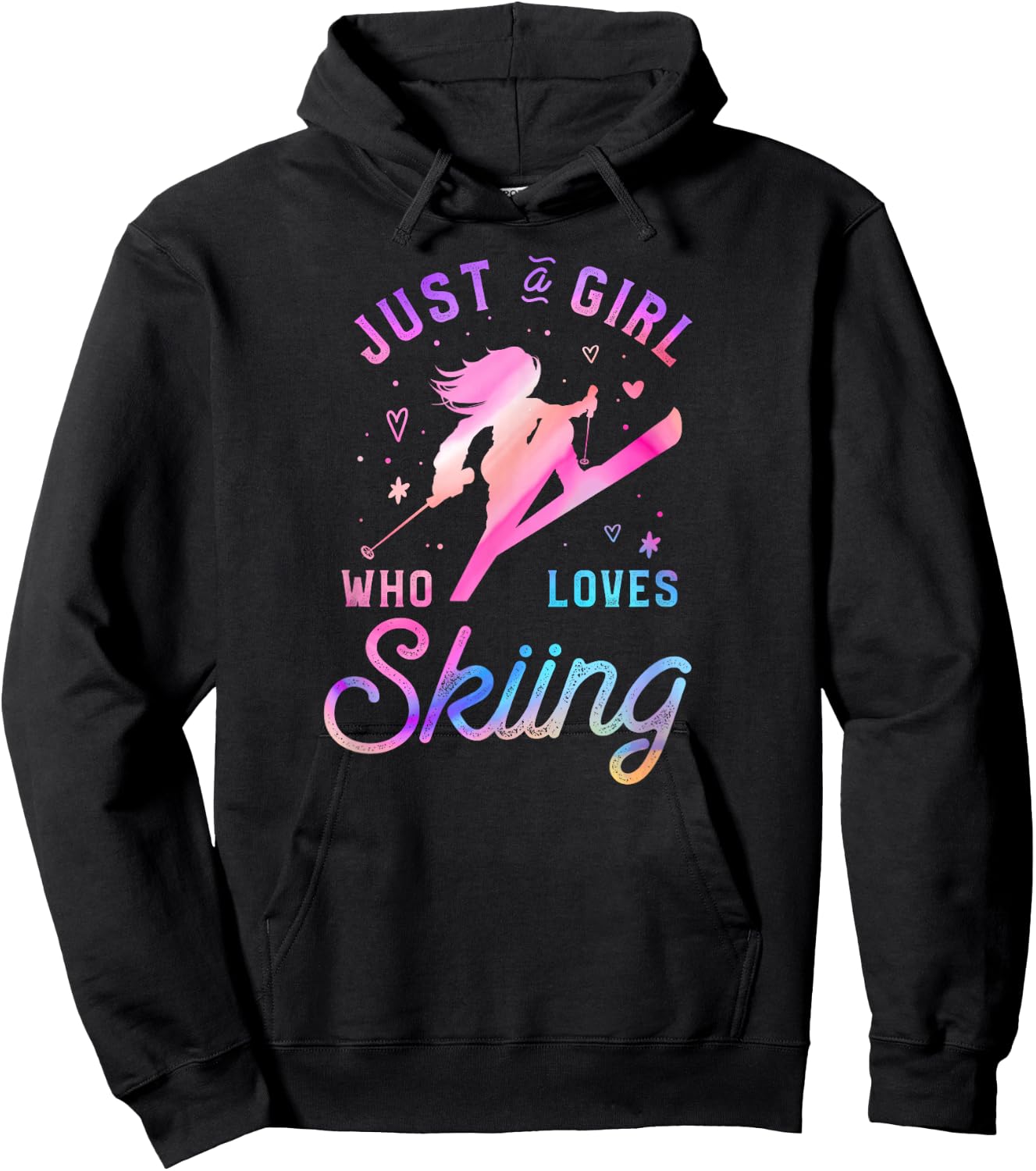 Ski Trip Skiing Watercolor Girl Hoodie - Hoodie | Black