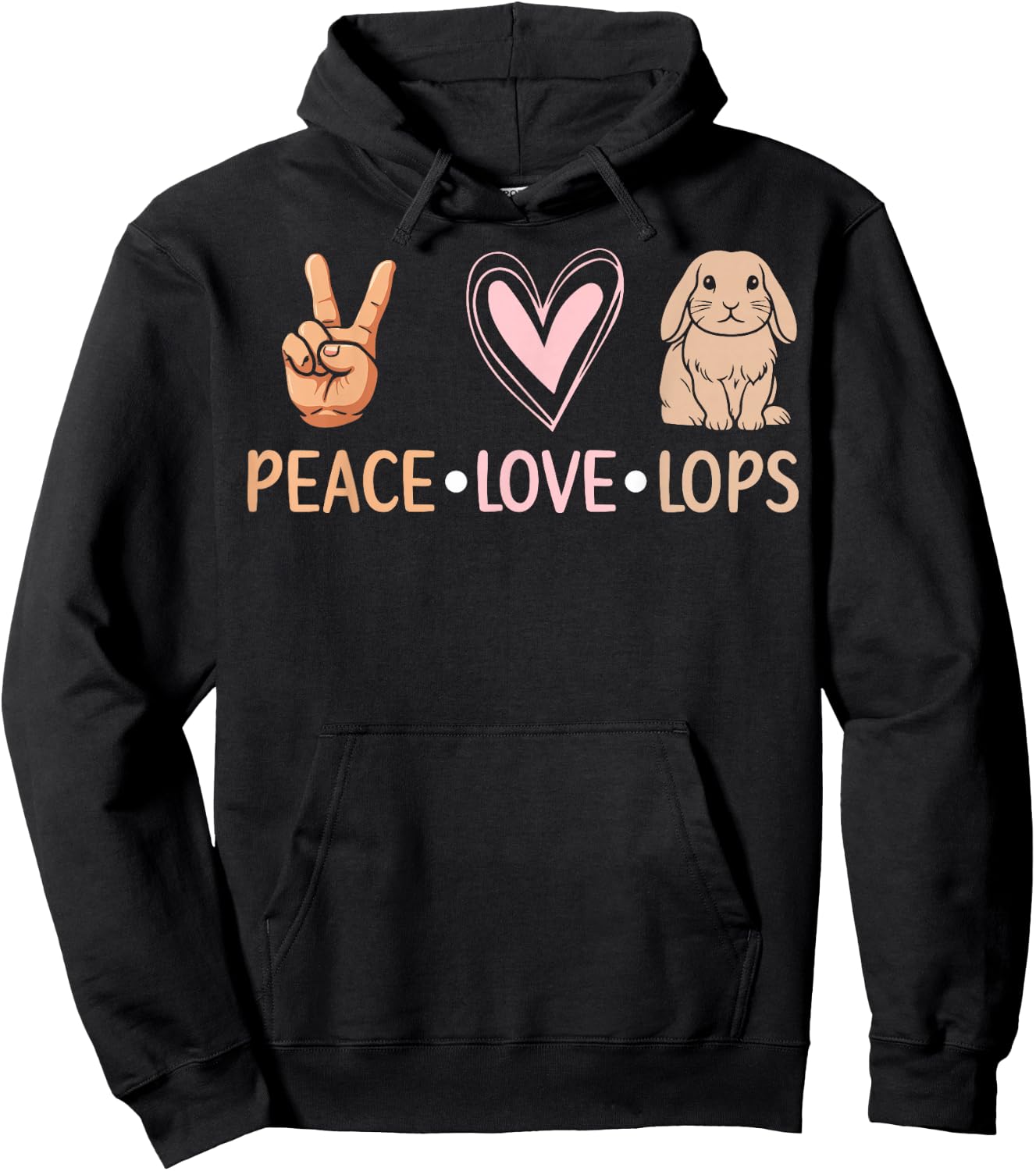 Peace Love Lops - Lop Eared Bunny Hoodie - Hoodie | Black