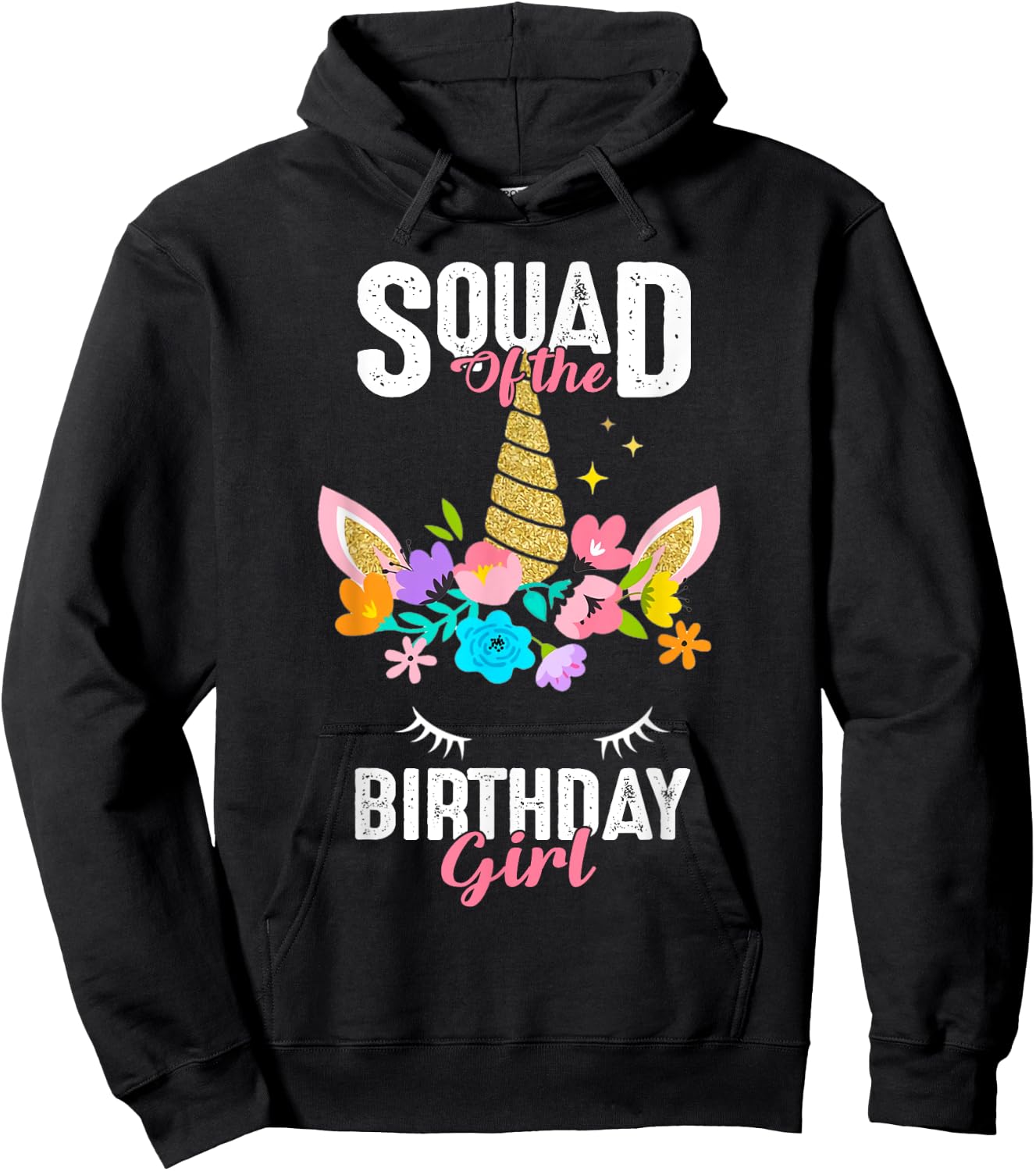 Squad of the Birthday Girl Cute Unicorn Birthday Matching Hoodie - Hoodie | Black