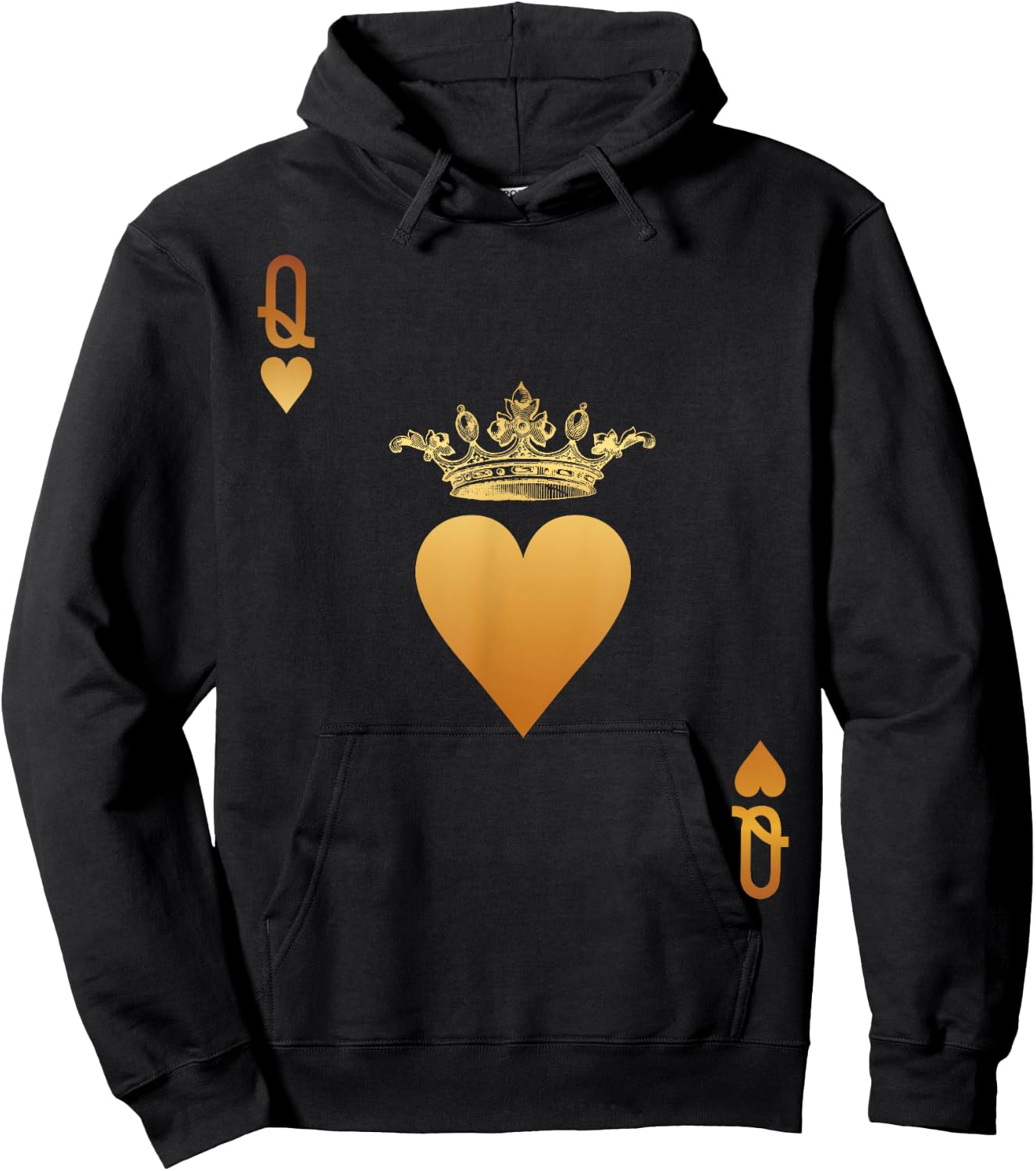 Queen of Hearts Vintage Crown Engraving Card Hoodie - Hoodie | Black