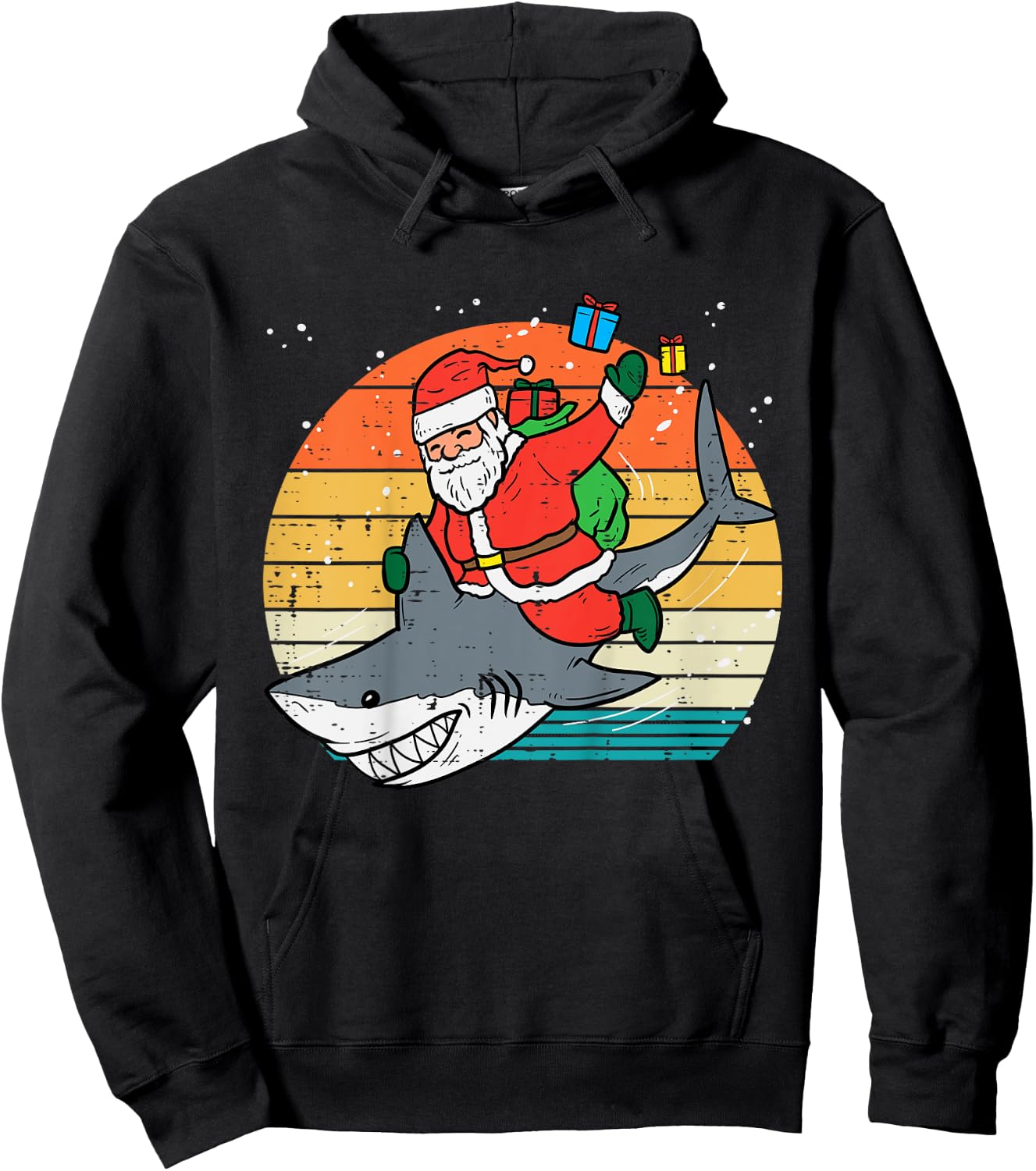 Kids Santa Riding Shark Xmas Pajamas Toddler Boys Christmas PJs Hoodie - Hoodie | Black