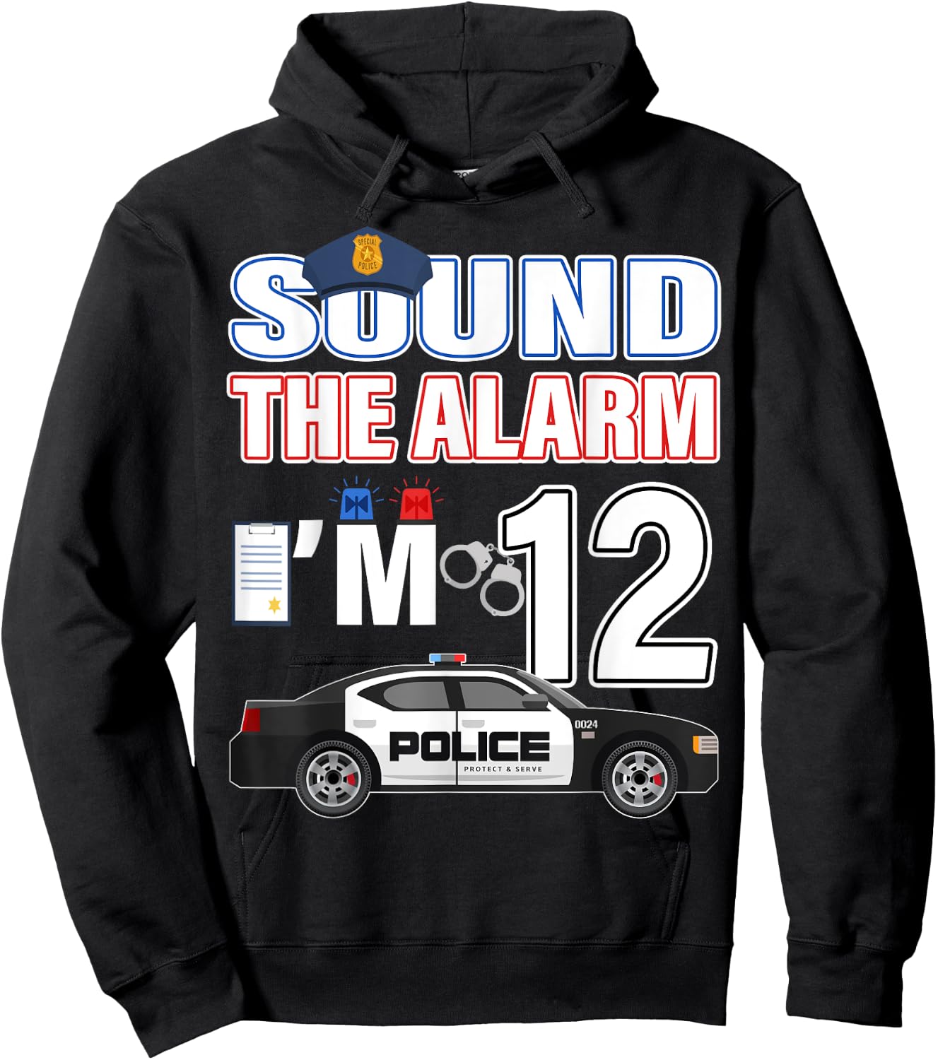 Police Car 12th Birthday Boy 12 year old Policeman Officer Hoodie - Hoodie | Black