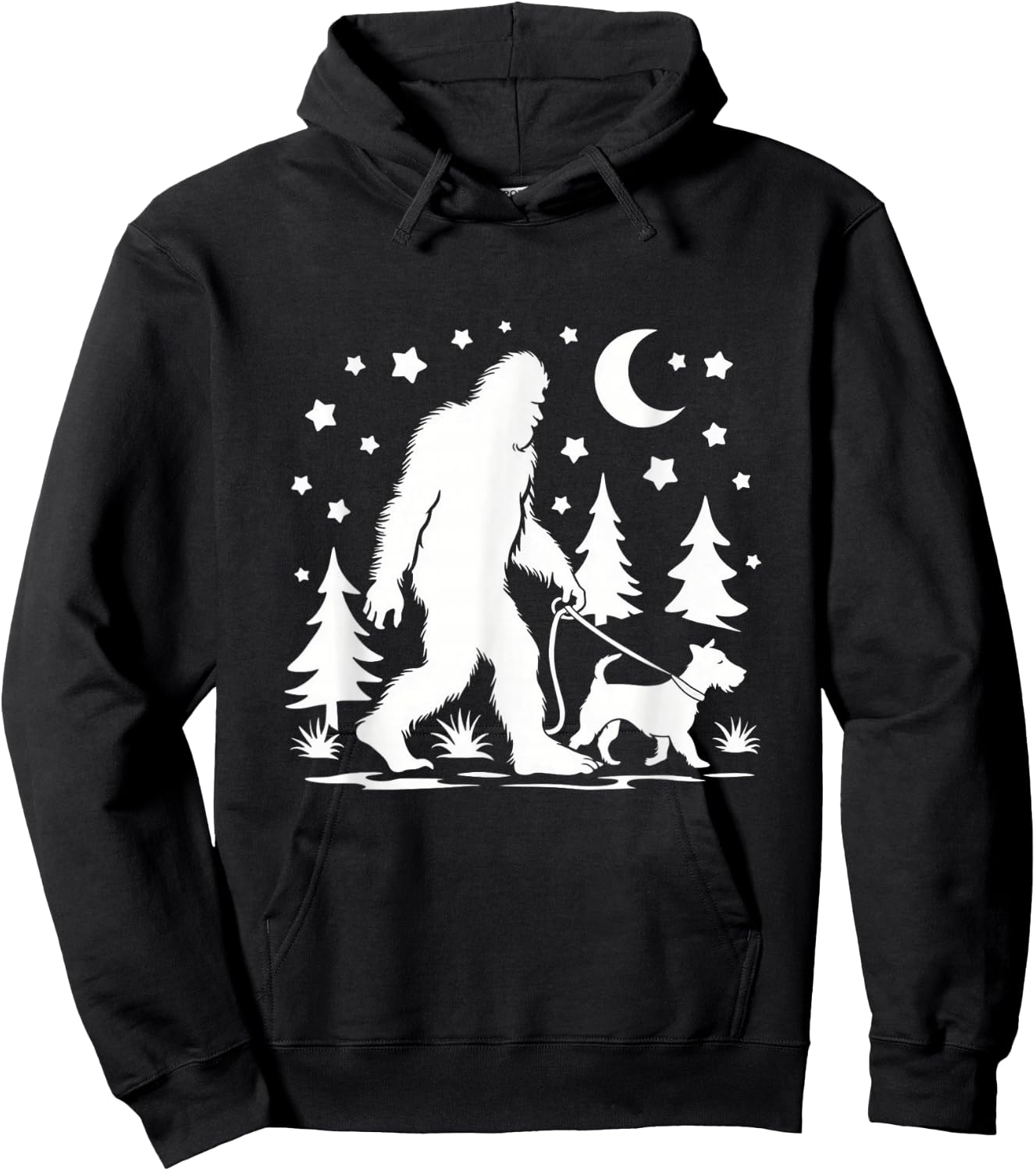 Bigfoot Walking With Jack Russell Terrier Sasquatch & Dog Hoodie - Hoodie | Black