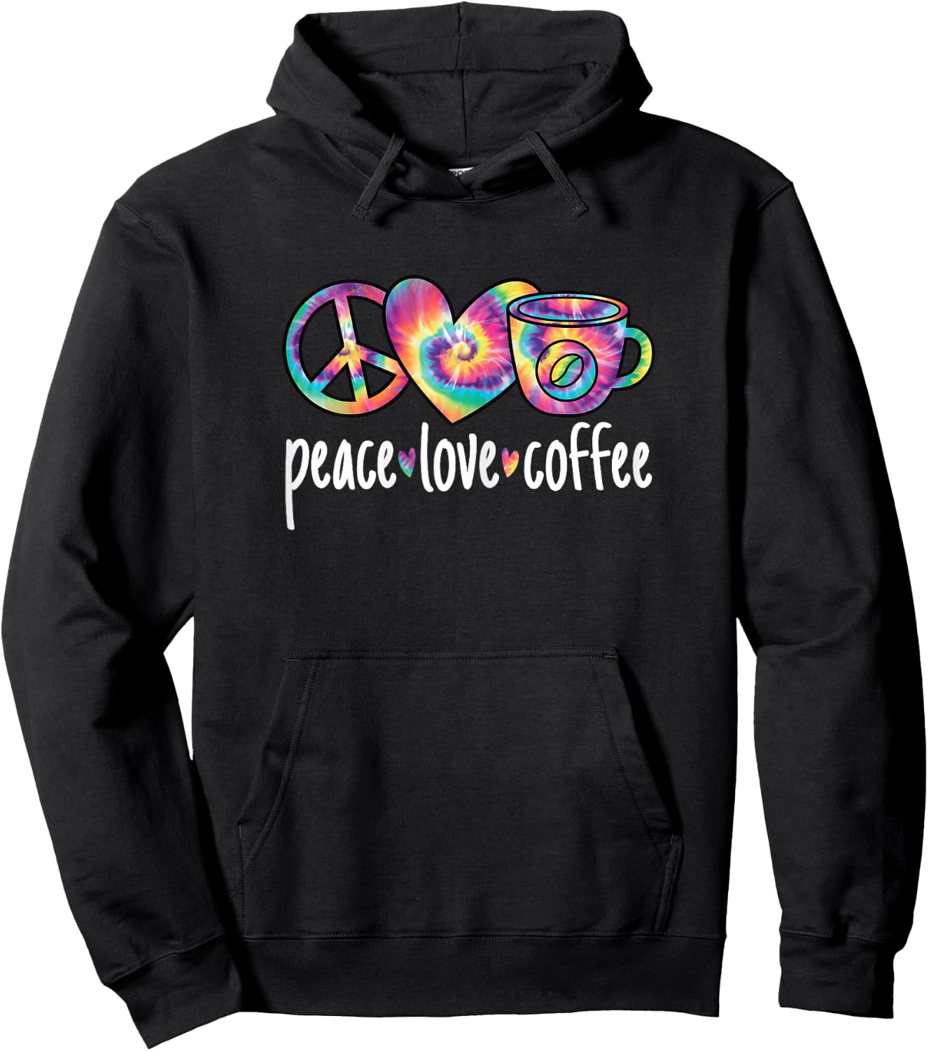 Peace Love Coffee Cute Colorful Coffee Lover Women Girls Hoodie - Hoodie | Black