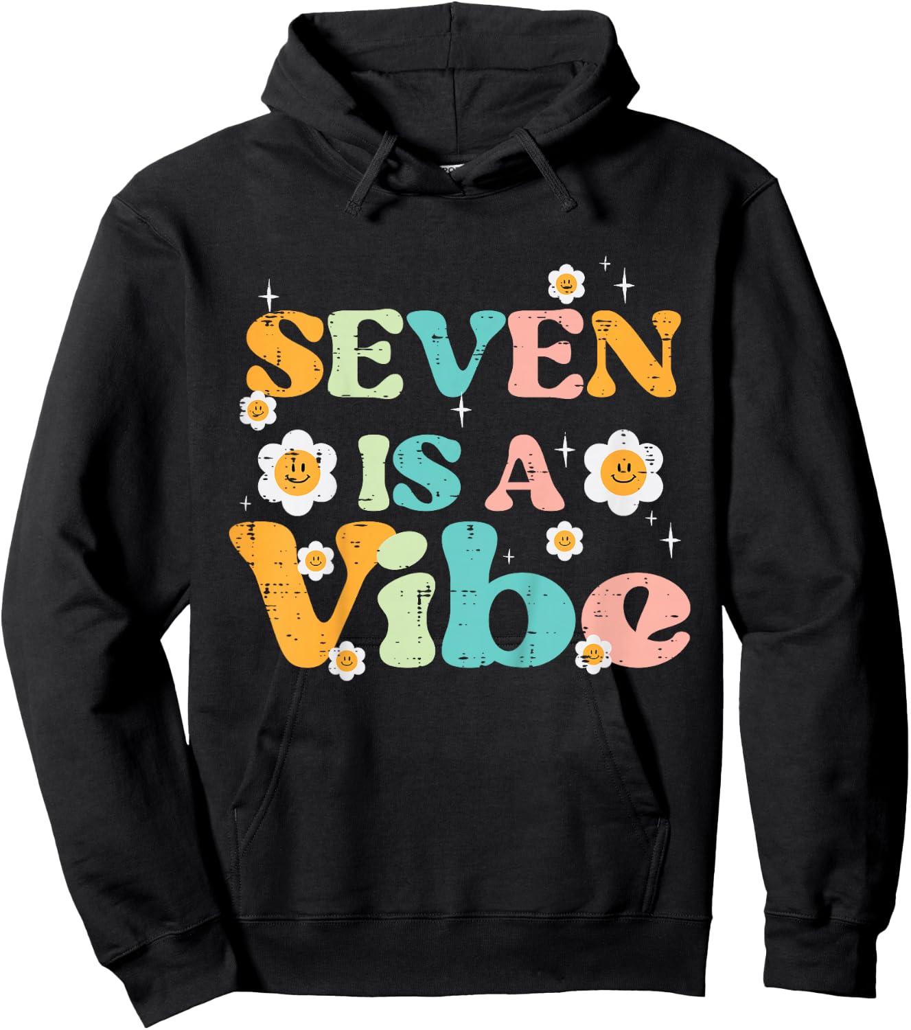 7th Birthday Seven Is A Vibe Retro 7 Bday Groovy Girls Kids Hoodie - Hoodie | Black
