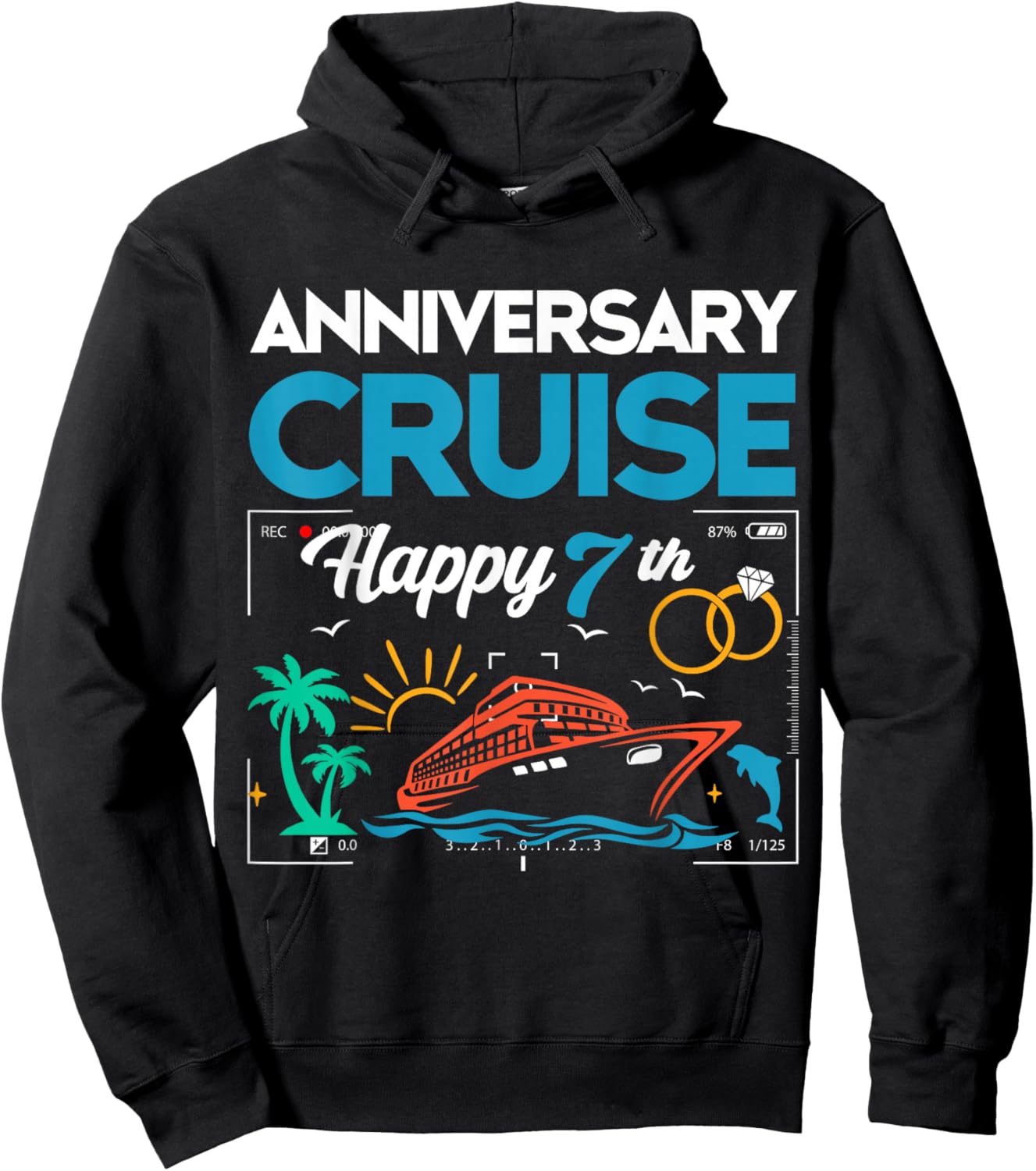 Happy 7th Anniversary Cruise Wedding Cruise Vacation Hoodie - Hoodie | Black
