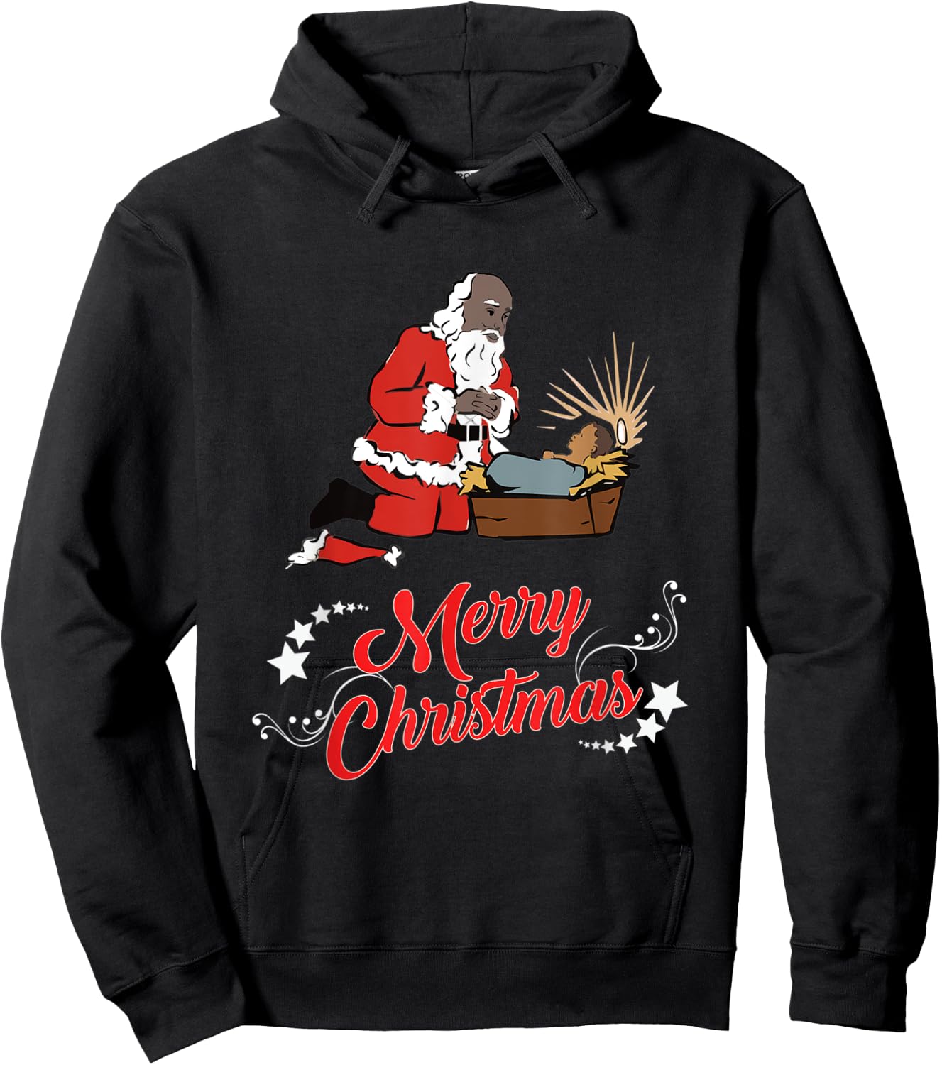 Dark Skin Santa Kneeling And Praying At The Feet Of Jesus Hoodie - Hoodie | Black