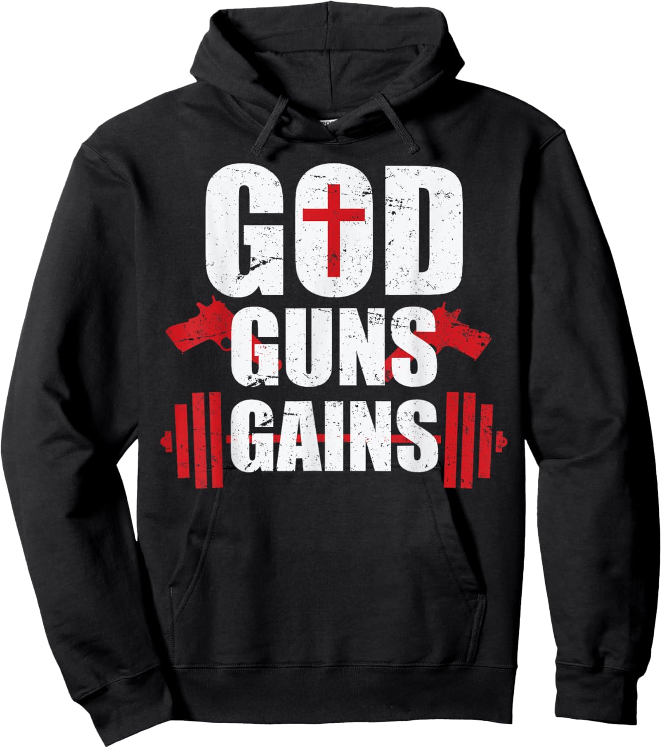 God Guns Gains T Shirt Hoodie - Hoodie | Black