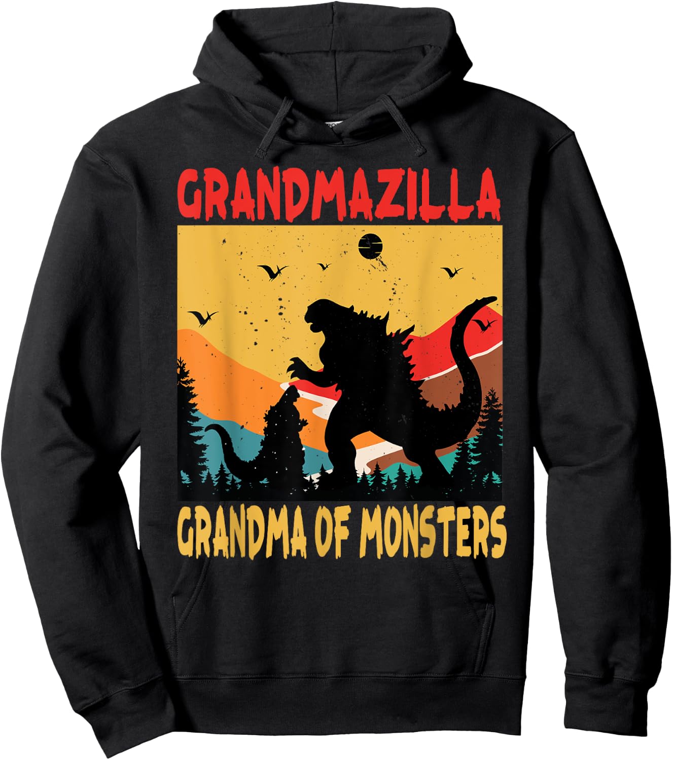 Grandmazilla Grandma Of Monsters Women Halloween Christmas Hoodie - Hoodie | Black