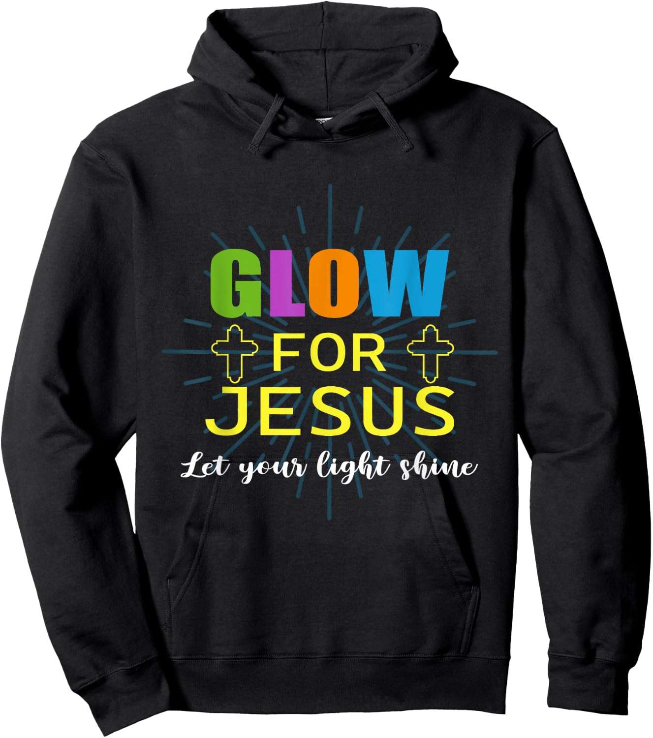 Glow-For Jesus Let Your Light Faith, Cross Christian Hoodie - Hoodie | Black
