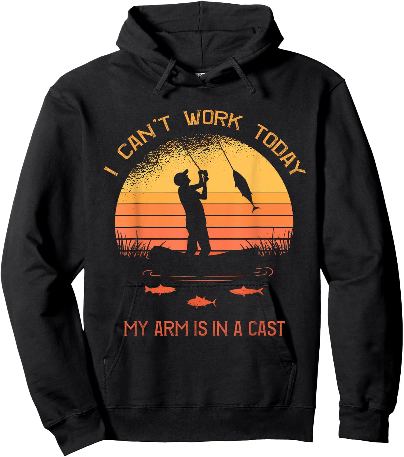 Fisherman, I can't work today my arm is in a cast, Funny Hoodie - Hoodie | Black