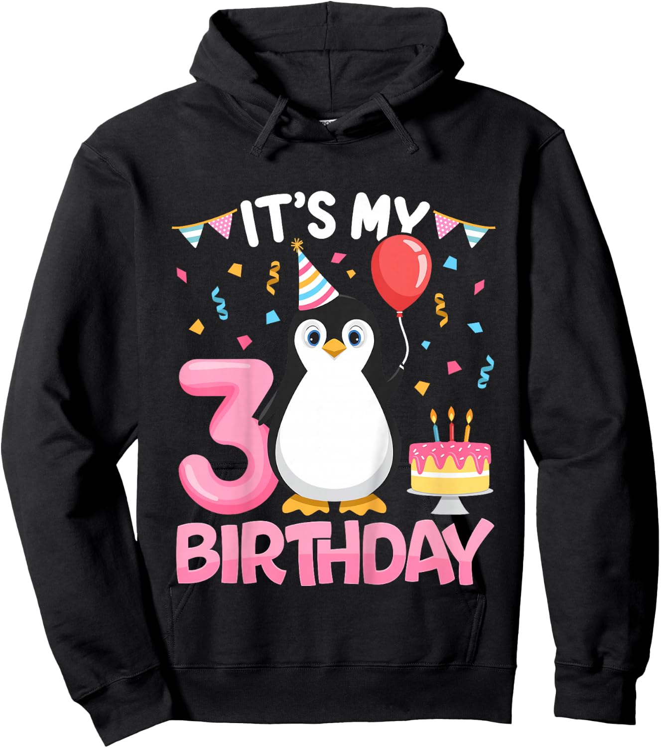 Kids Penguin Birthday 3 Year Old Girl 3rd Birthday Party Three Hoodie - Hoodie | Black