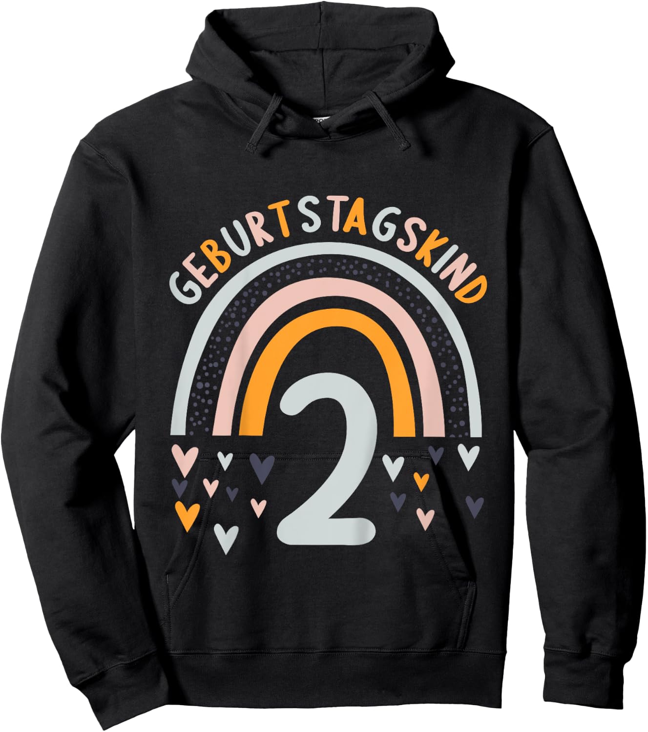 Kids 2 Years Old Boy Girl Rainbow Rainbow 2nd Birthday , black, 80 Hoodie - Hoodie | Black