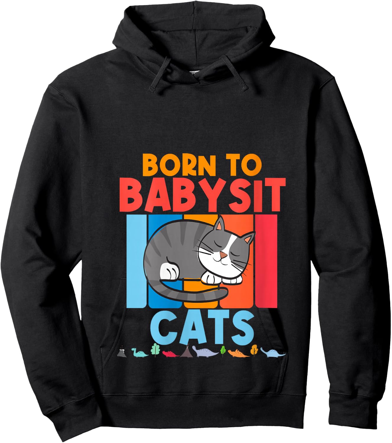 Born to Babysit Cats Babysitter Cat Feline Boys Girls Gift V-Neck Hoodie - Hoodie | Black