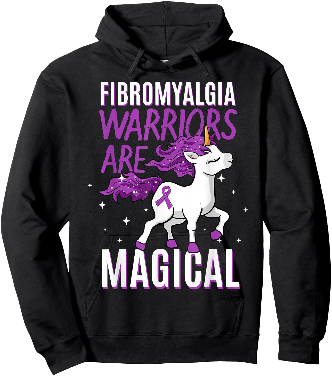 Fibromyalgia Warrior Magical Unicorn Awareness Ribbon Hoodie - Hoodie | Black