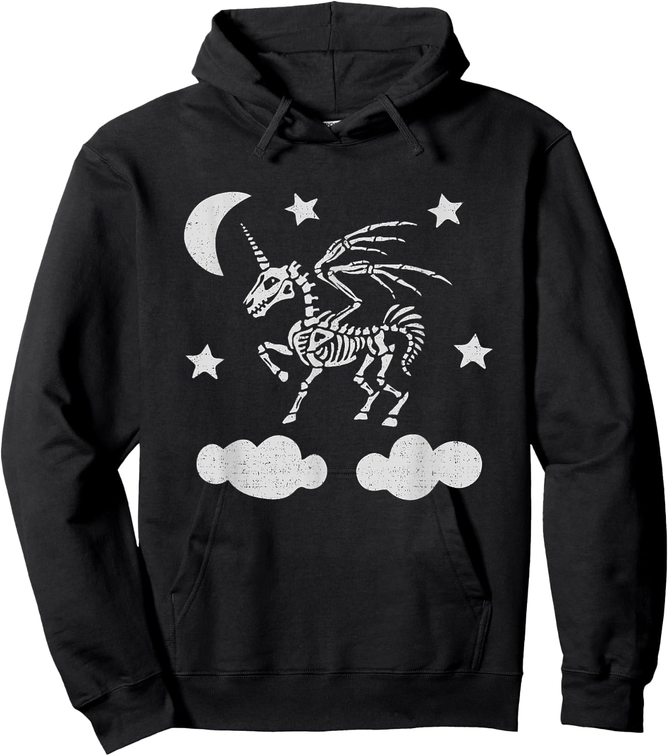 Unicorn Pegasus Skeleton Halloween Moon Stars Hoodie - Hoodie | Black