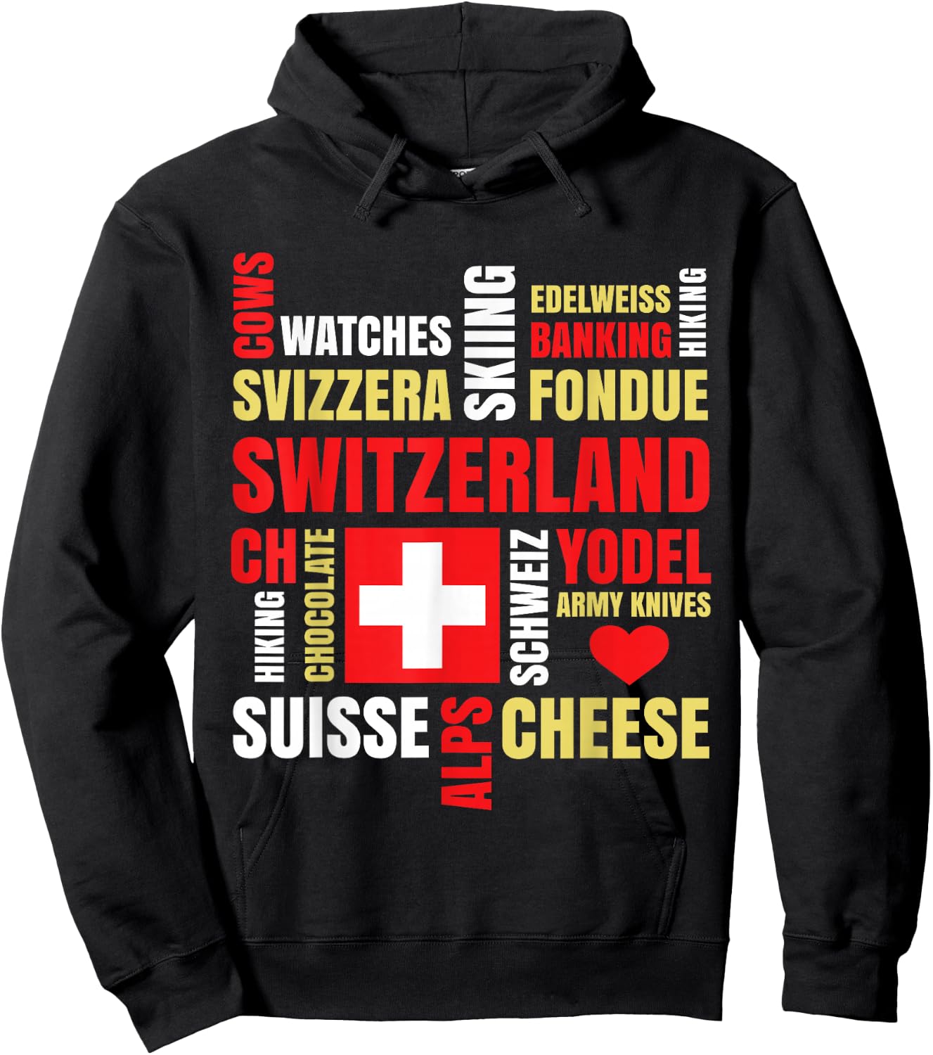 Switzerland Alps Cows Fondue Cheese Skiing Swiss Lover Gift Hoodie - Hoodie | Black