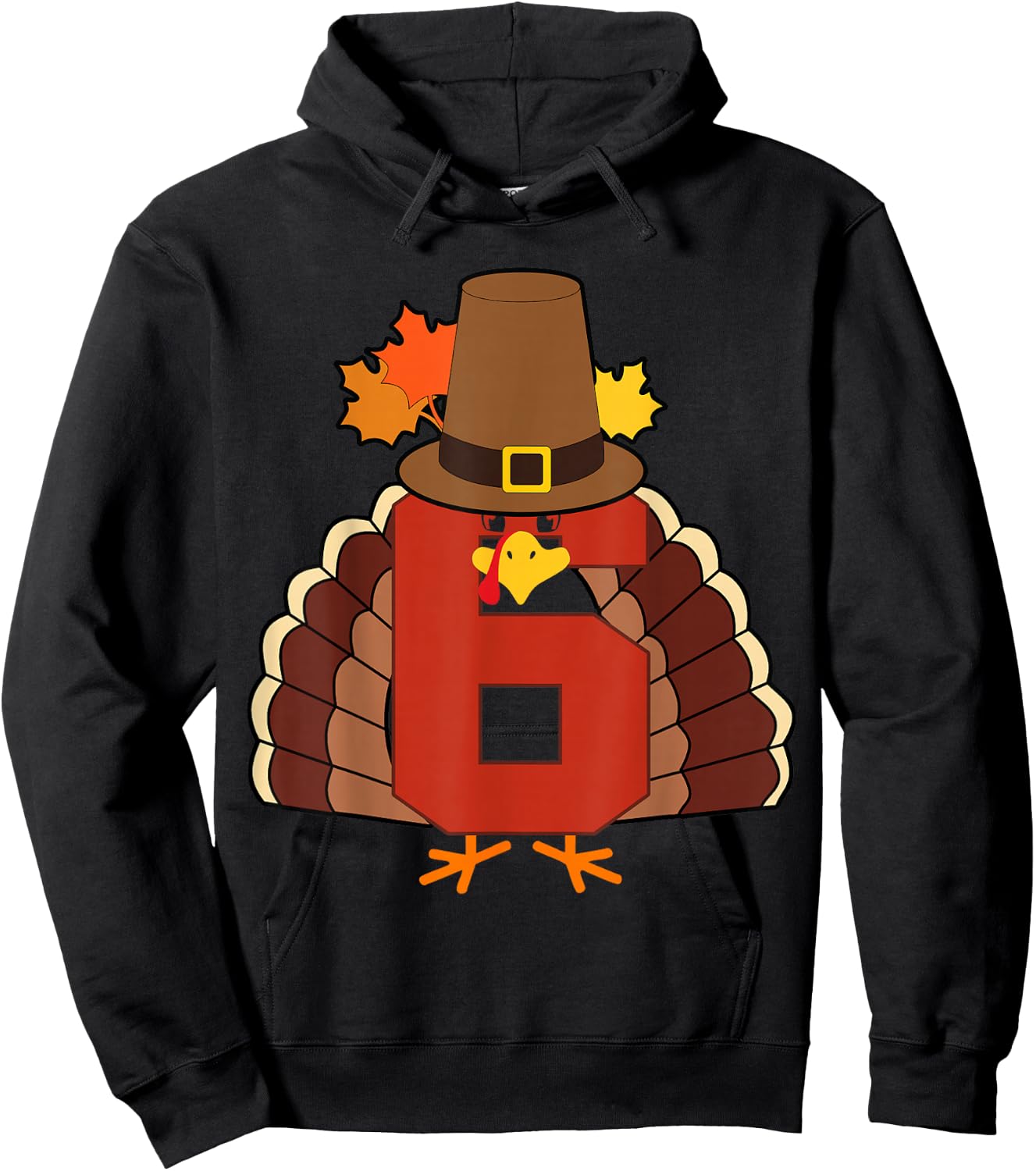 Kids 6th Birthday Turkey Themed 6 Year Old Boys Thanksgiving Hoodie - Hoodie | Black