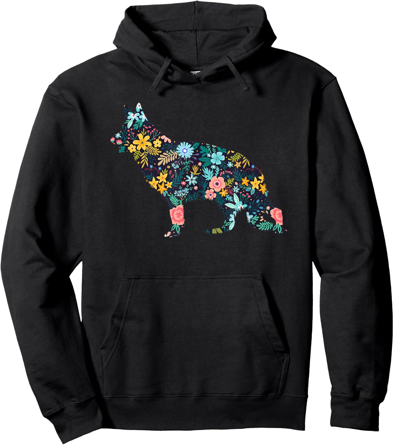 German Shepherd Floral Dog Silhouette Graphic Hoodie - Hoodie | Black