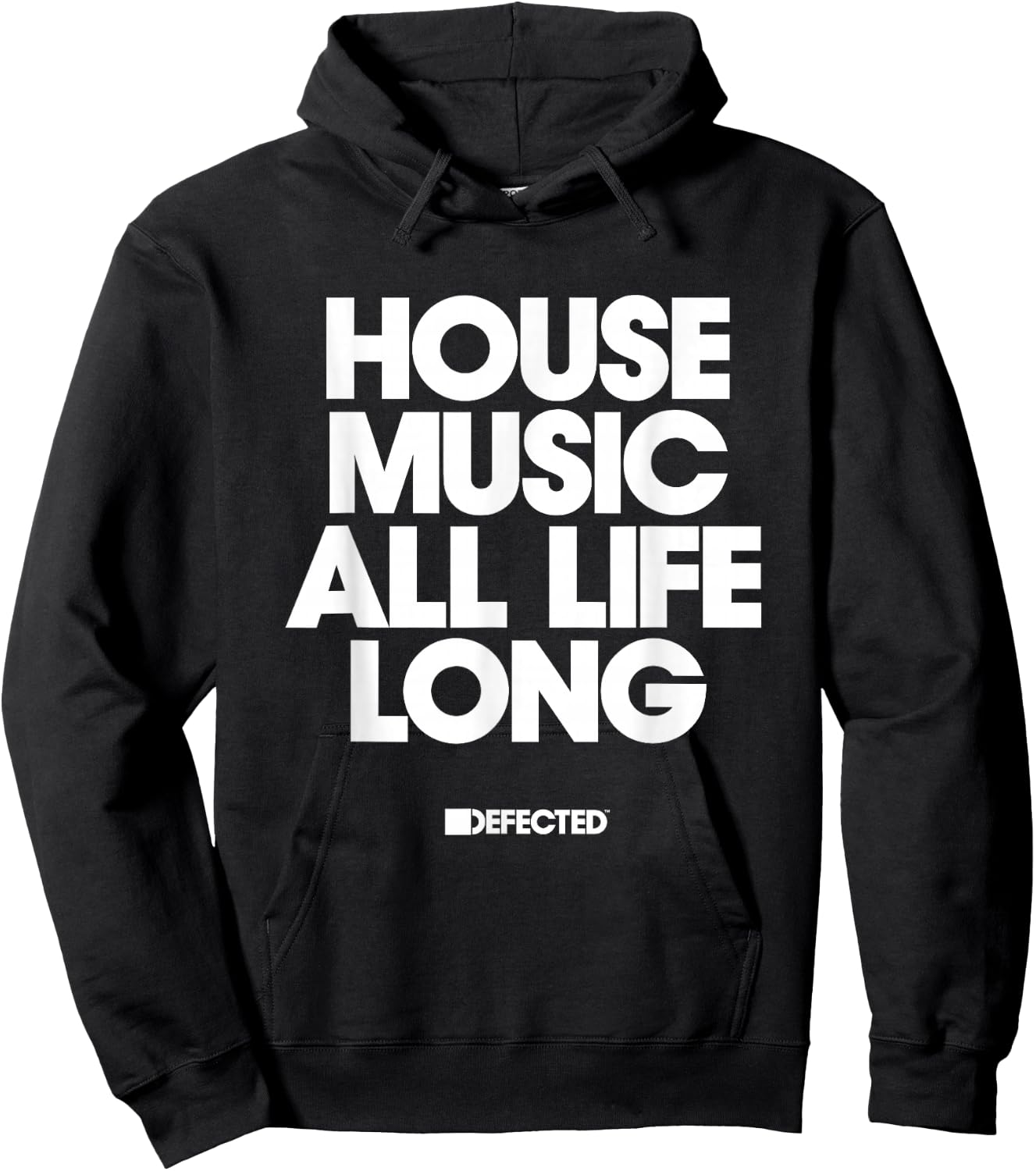 Defected House Music All Life Long White Text Hoodie - Hoodie | Black