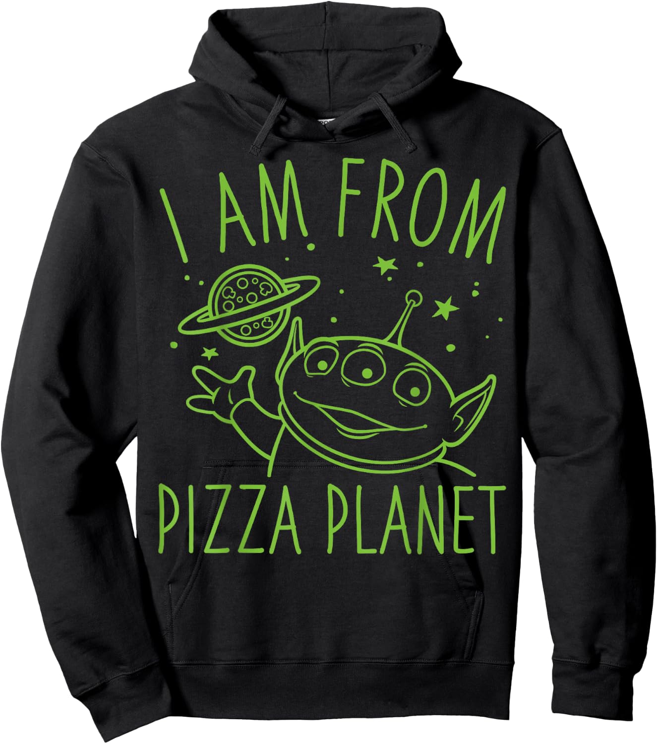 Disney Pixar Toy Story Neon Green Alien Pizza Planet Logo Hoodie - Hoodie | Black