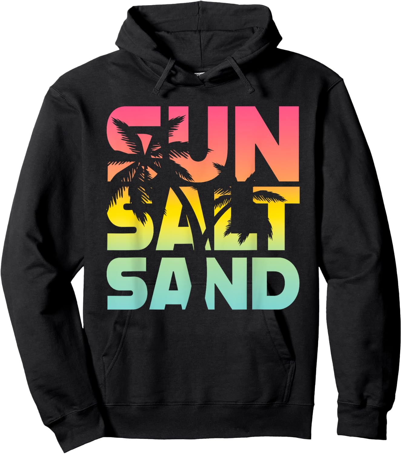 Sun Salt Sand Sommer Retro Bunt Fröhlich Urlaub Palm Tree , black Hoodie - Hoodie | Black
