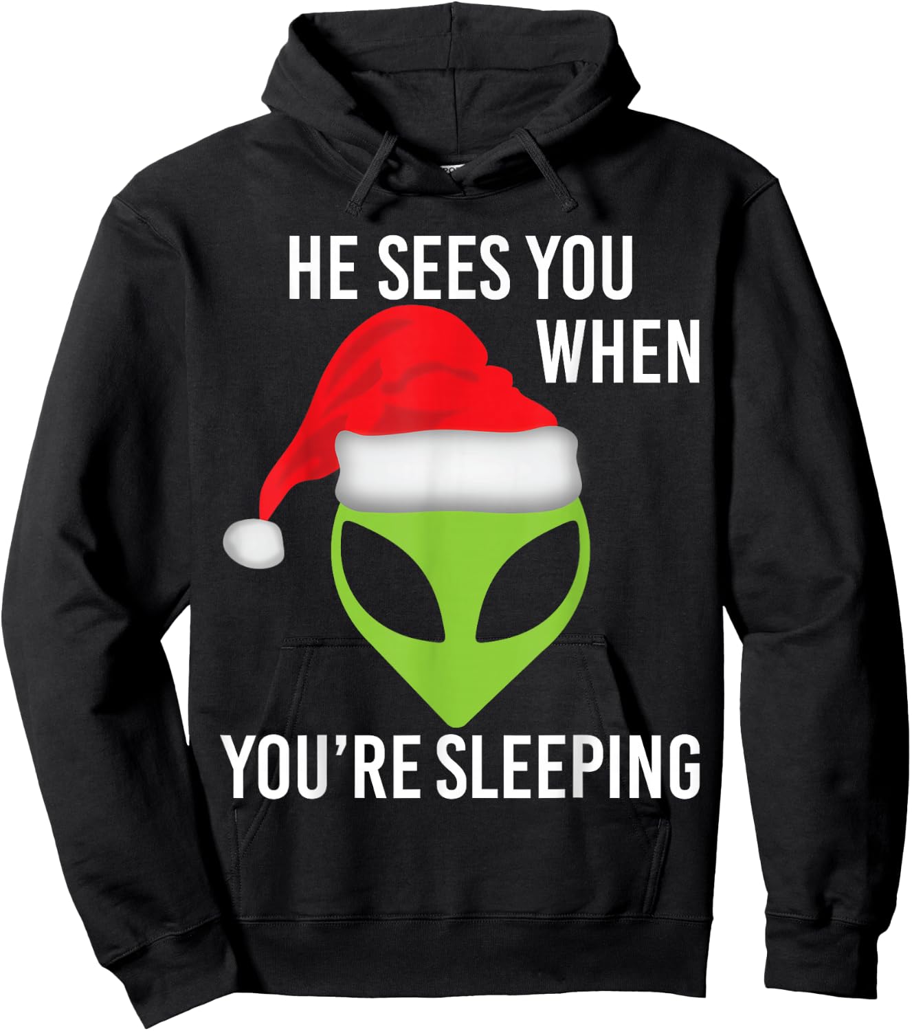 Green Space Alien Head Christmas Santa Hat UFO Mars Hoodie - Hoodie | Black