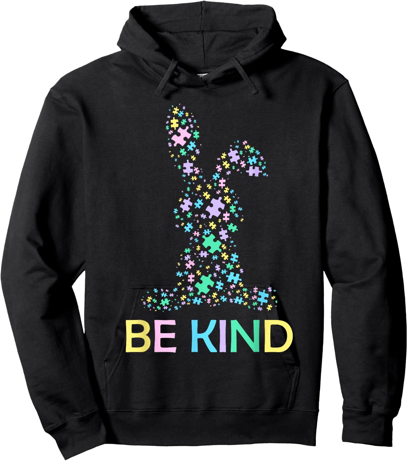 Be Kind Easter Rabbit Autism Awareness Puzzle Piece Bunny Hoodie - Hoodie | Black
